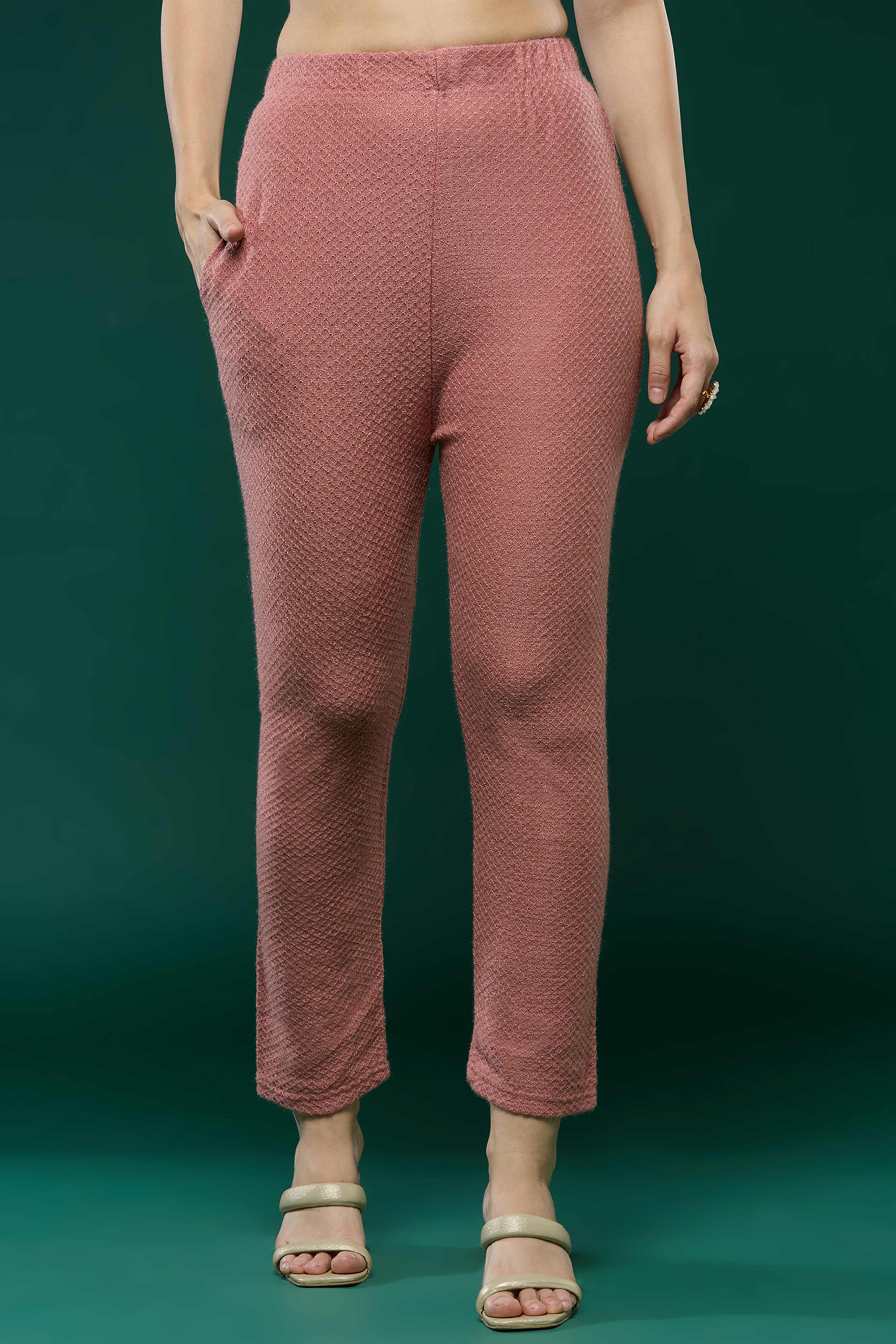 Peach Woven Woolen Straight Salwar Suit