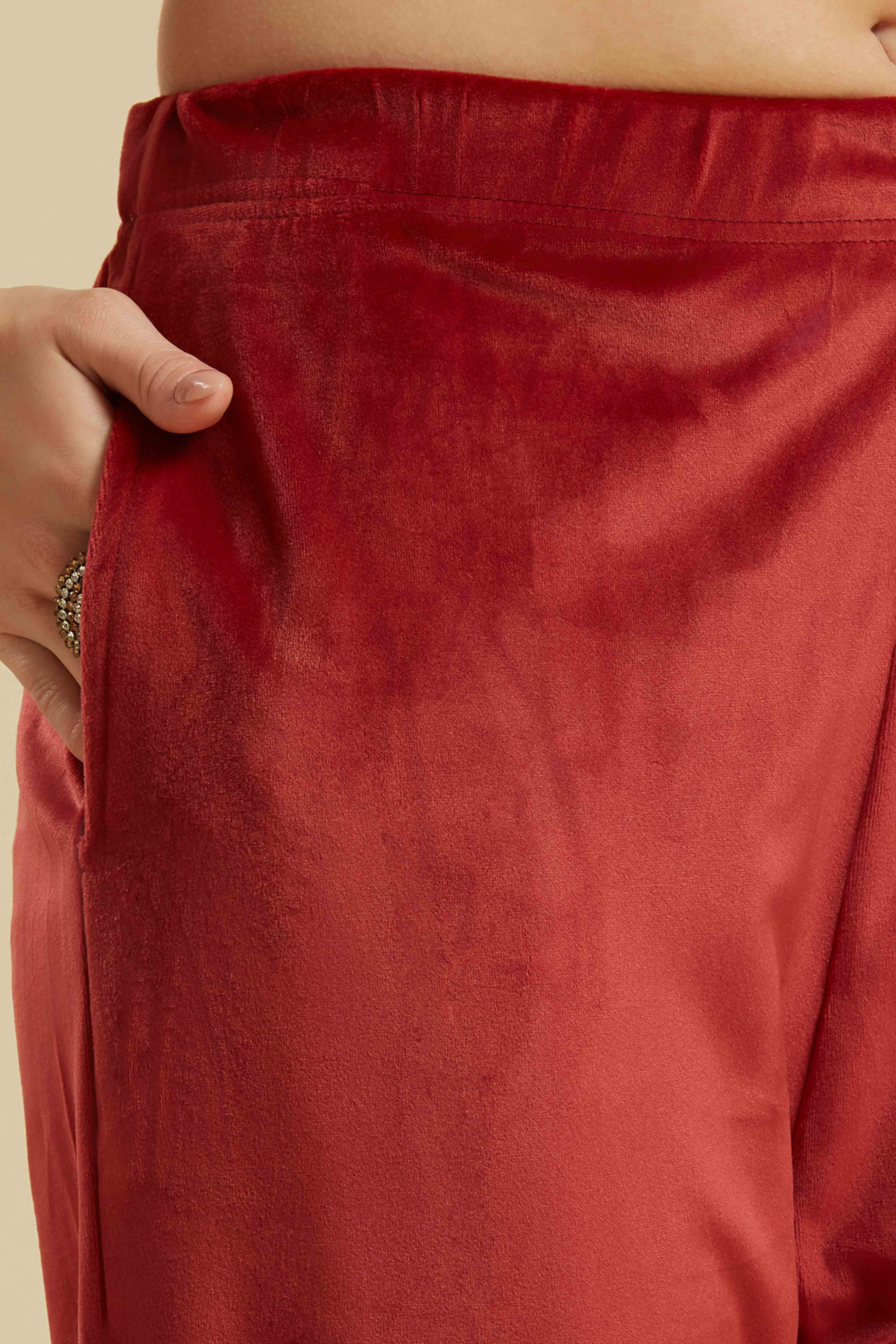 Wine Embroidered Velvet Straight Salwar Suit