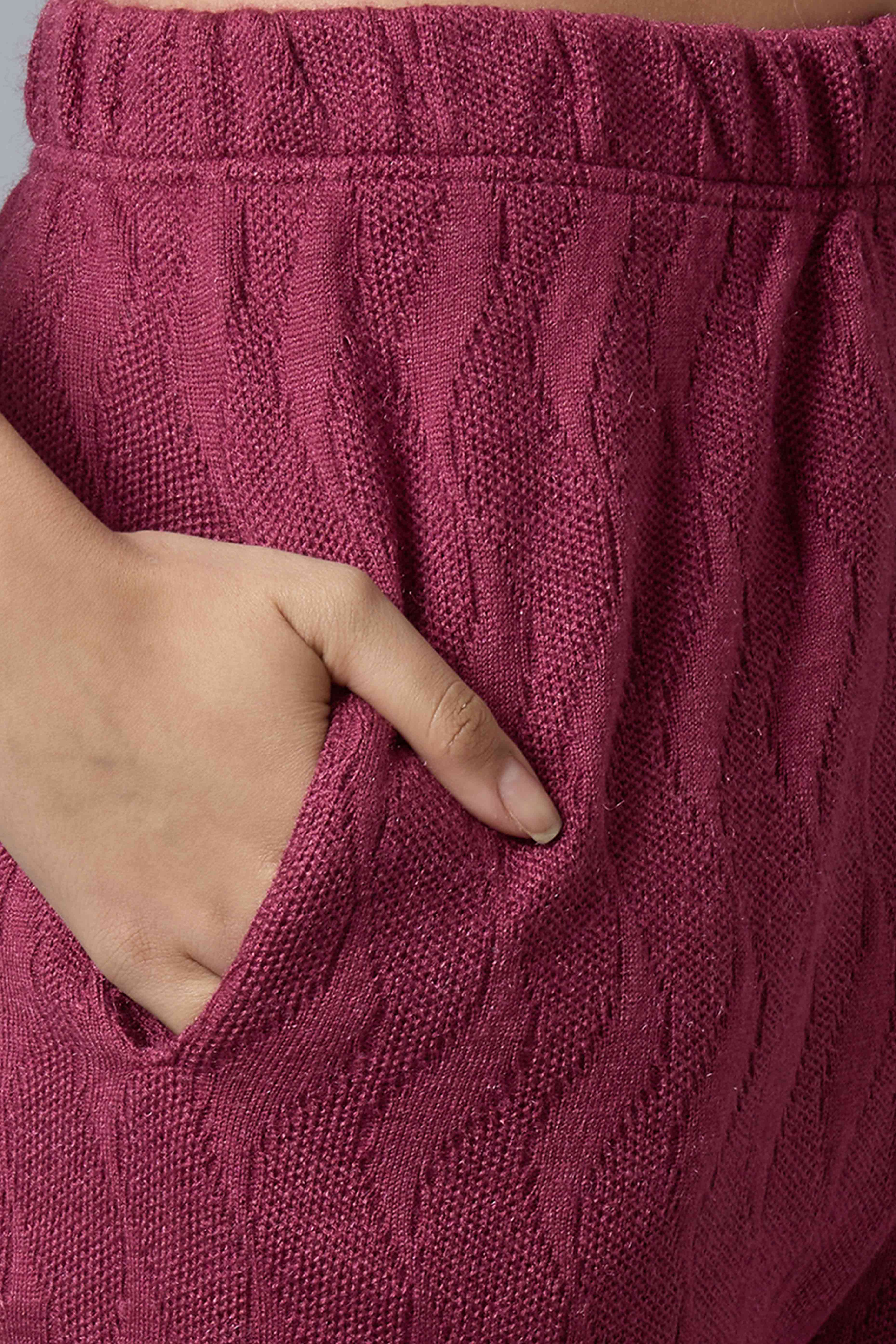 Maroon Woven Woolen Straight Salwar Suit