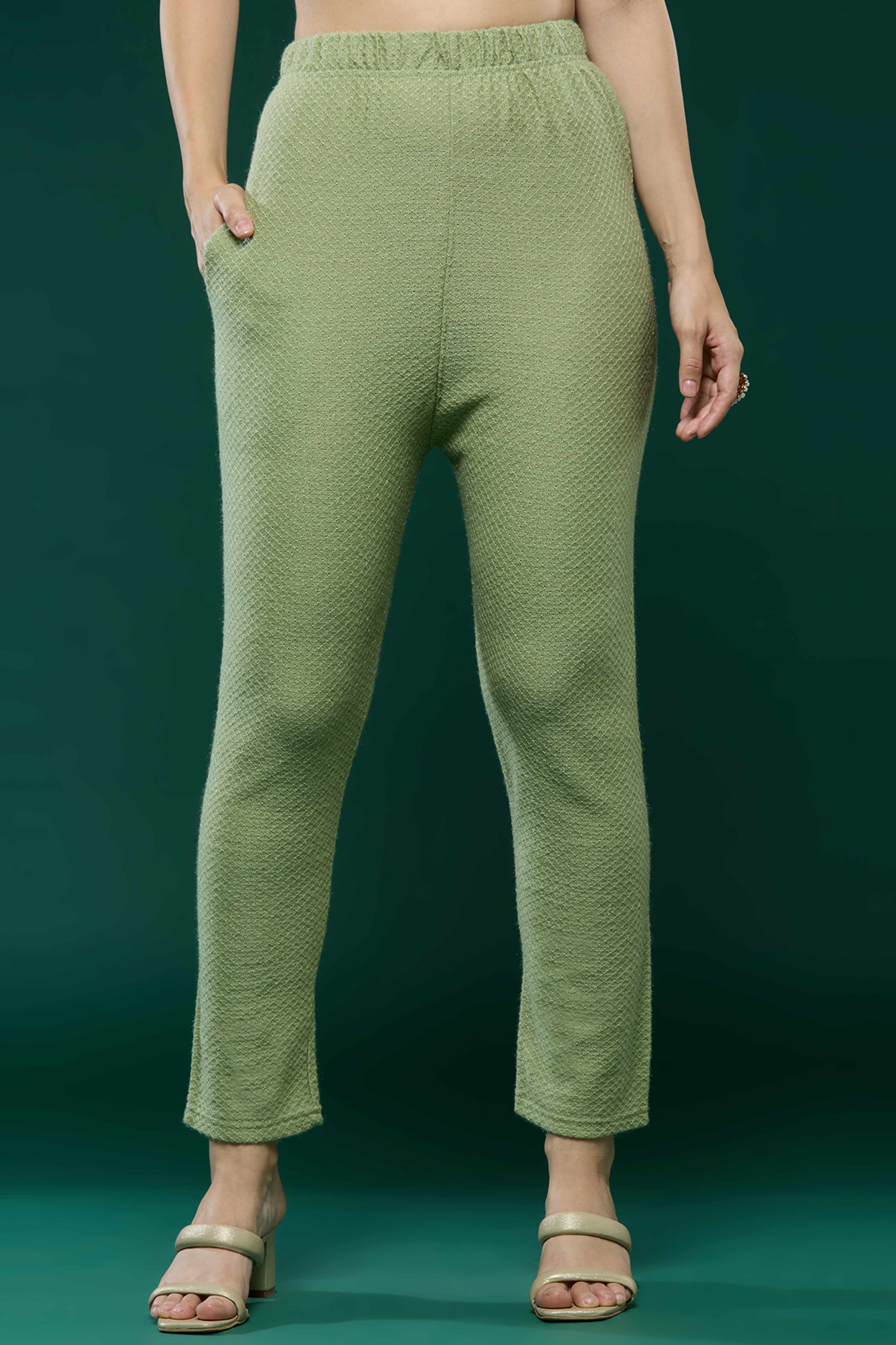 Green Woven Woolen Straight Salwar Suit