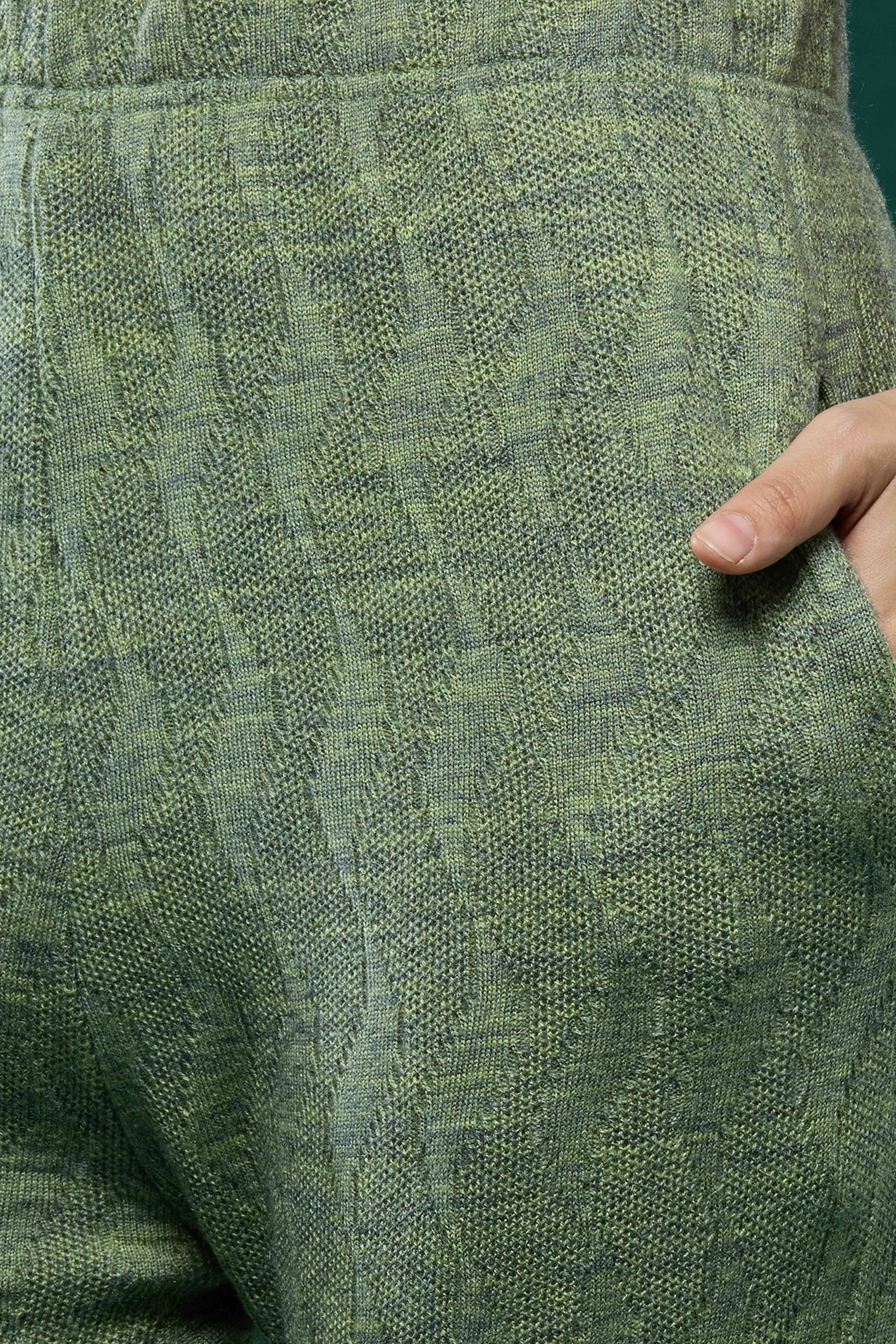 Green Woven Woolen Straight Salwar Suit