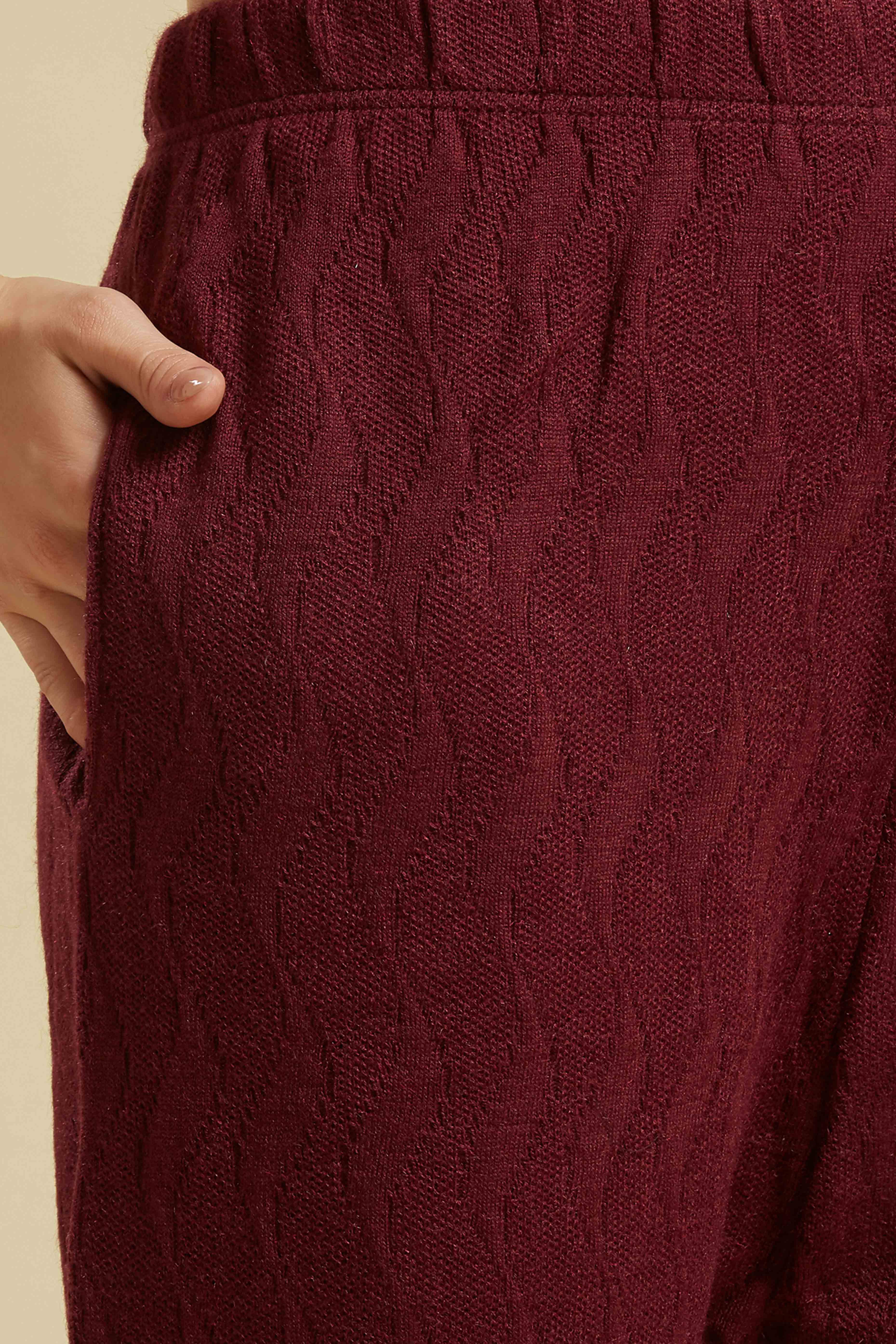 Wine Embroidered Woolen Straight Salwar Suit