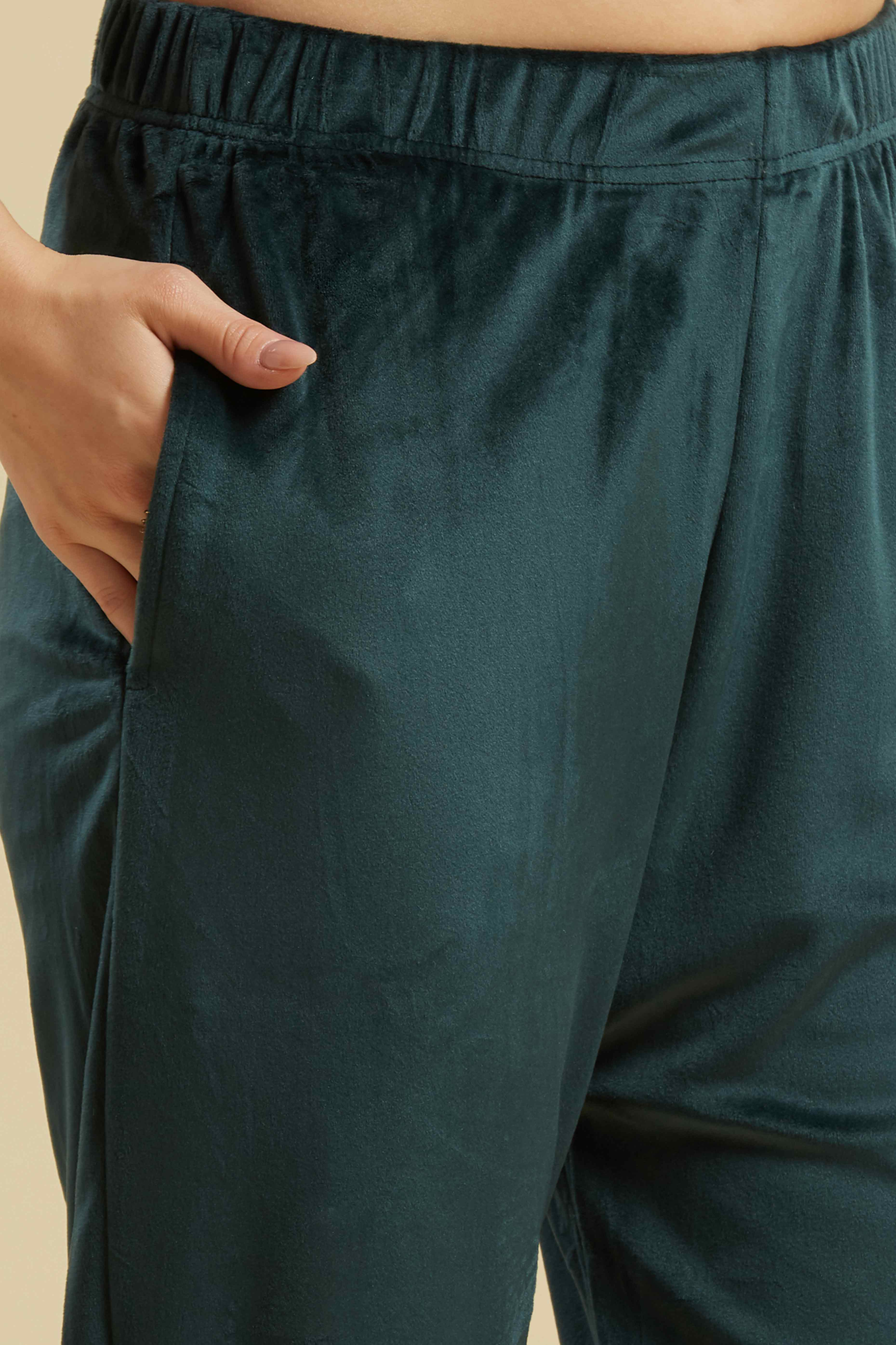 Rama Green Embroidered Velvet Straight Salwar Suit