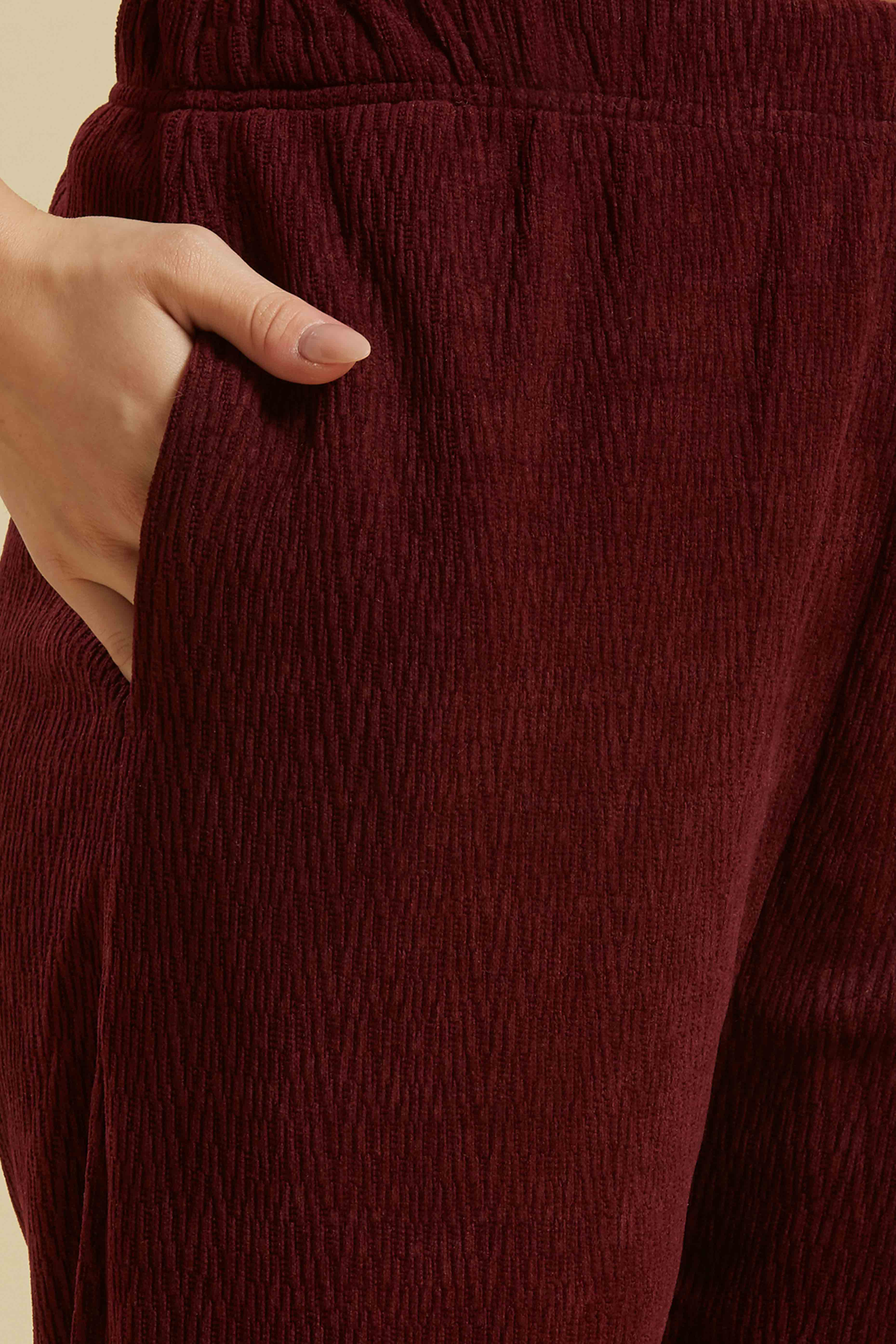 Maroon Woven Woolen A-Line Top Bottom Set