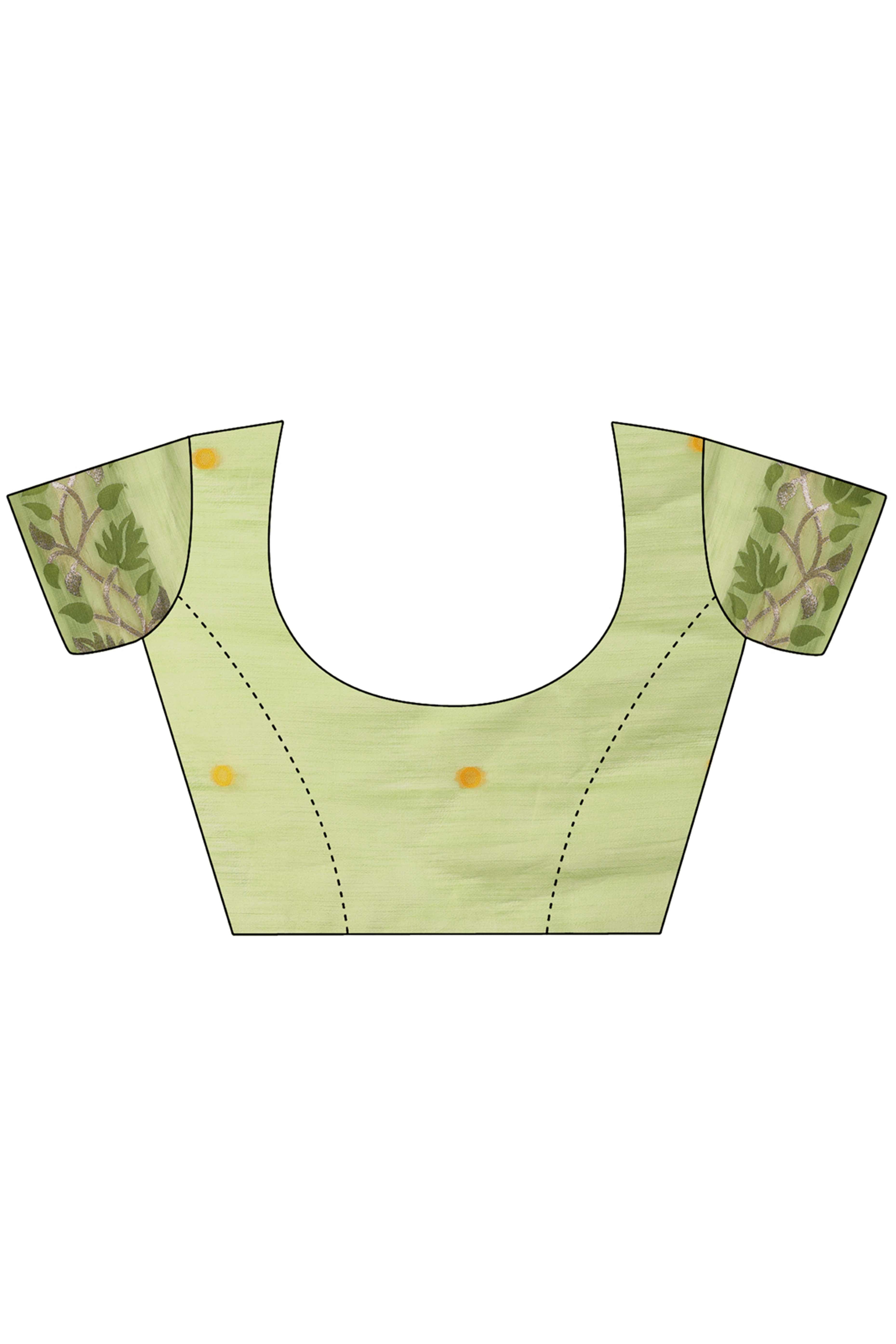 Light Green Linen Cotton Silk  Saree Enhanced With Floral Zari Weaving & Tasselled Pallu Finish