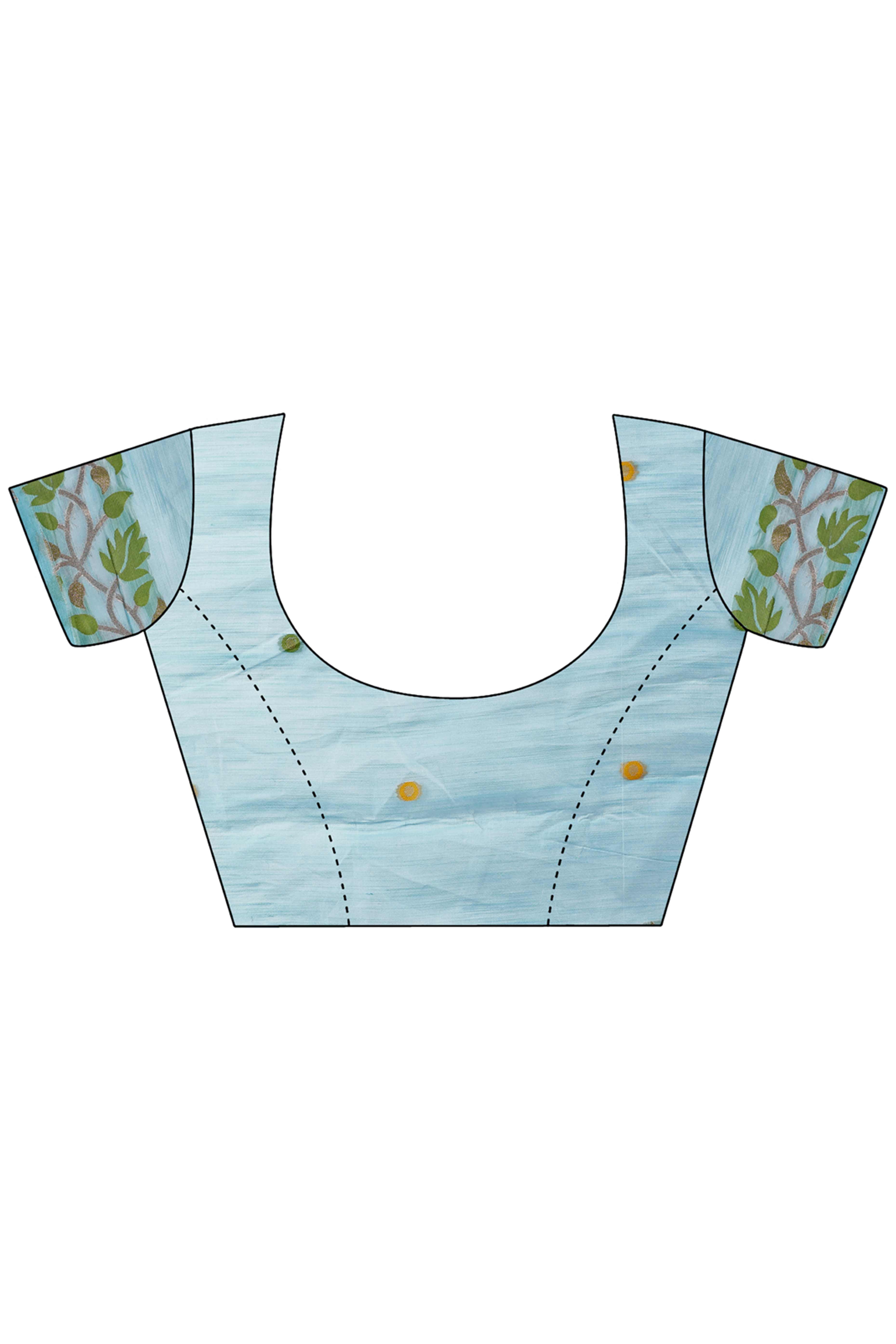 Sky Blue Linen Cotton Silk  Saree Enhanced With Floral Zari Weaving & Tasselled Pallu Finish