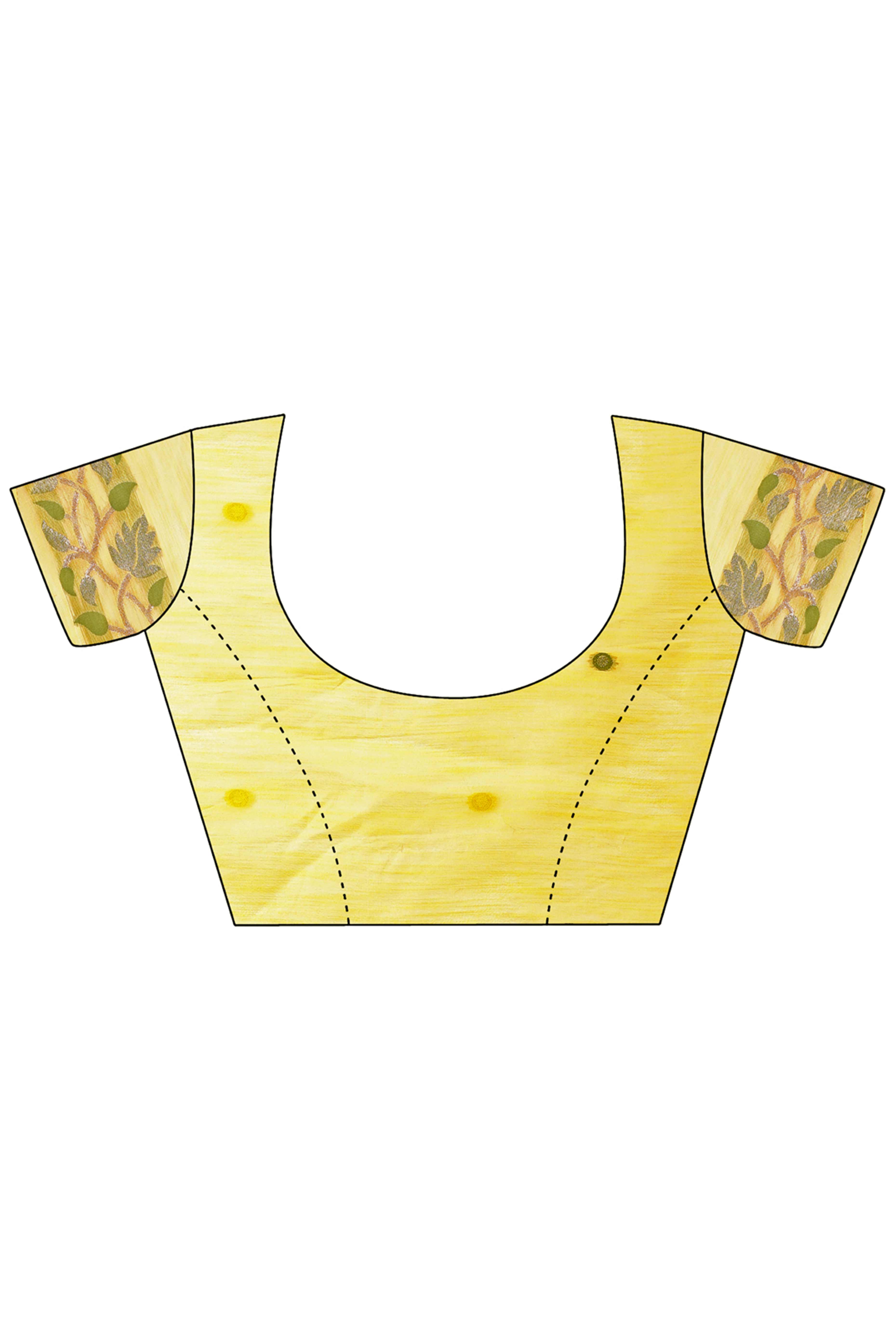 Yellow Linen Cotton Silk  Saree Enhanced With Floral Zari Weaving & Tasselled Pallu Finish