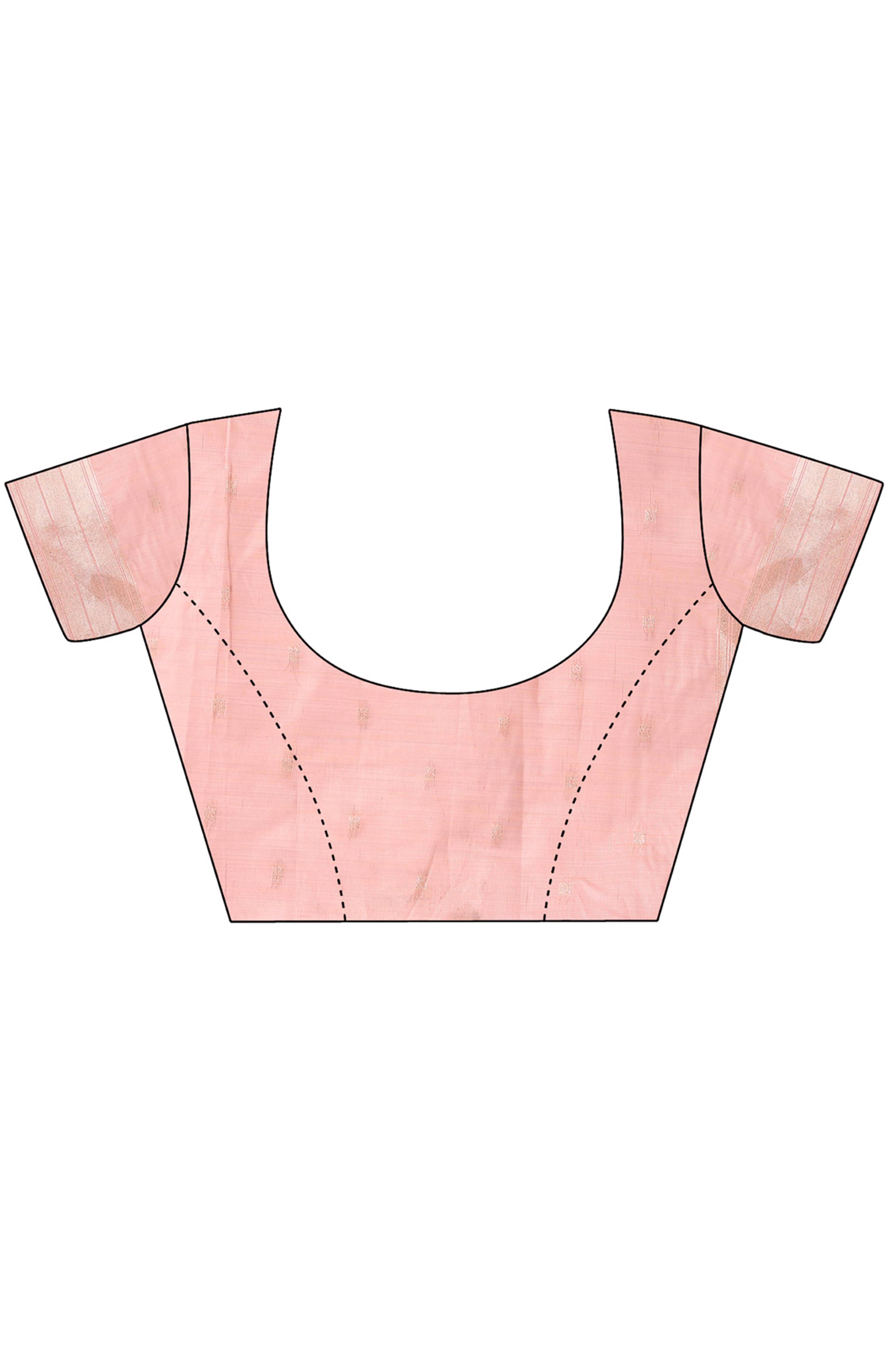 Peach Floral Woven Linen Cotton Saree Accented With Peacock Motif Pallu & Zari Border