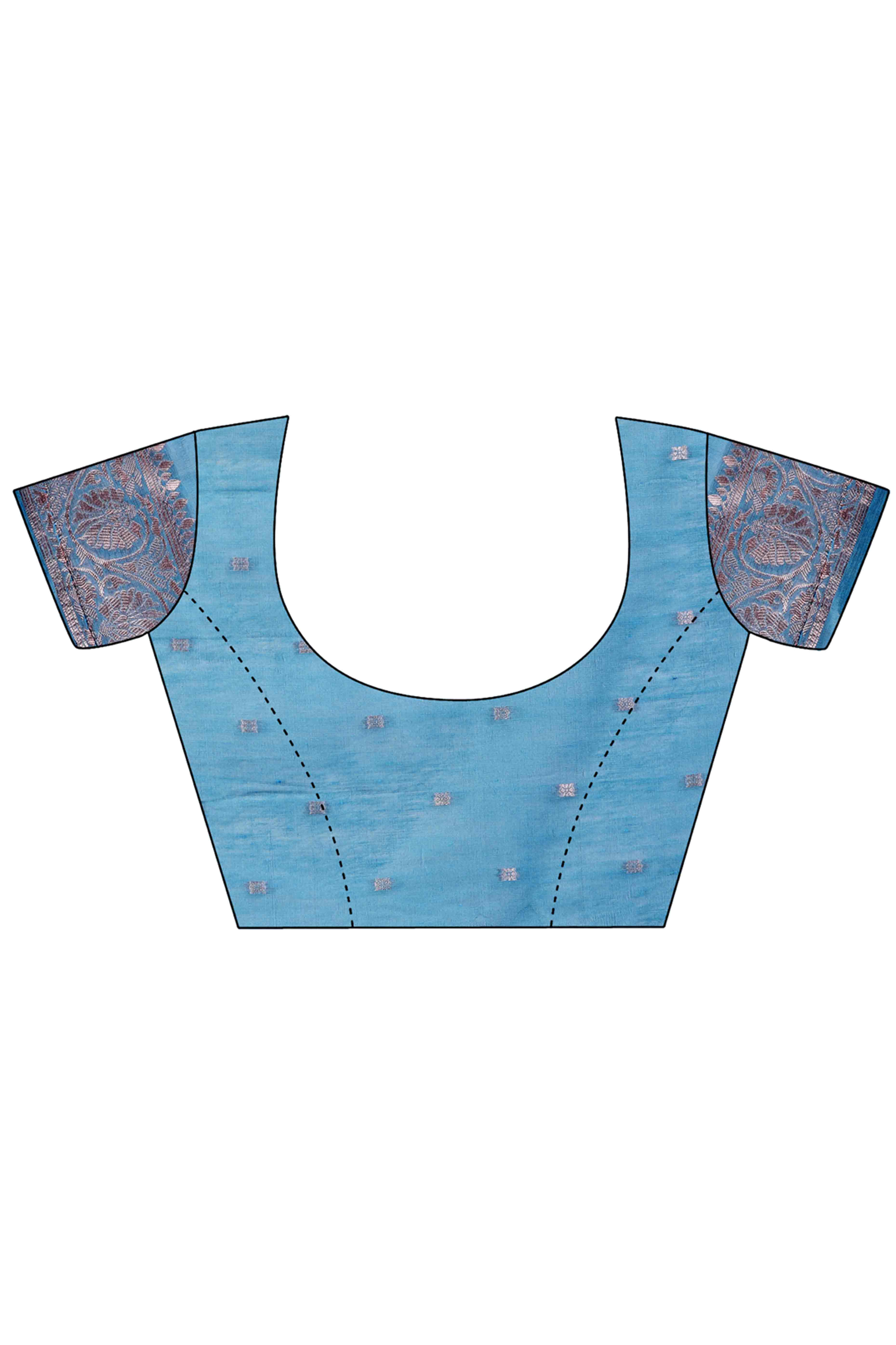 Sky Blue Linen Cotton Silk Saree Adorned With Intricate Floral Zari Weaving & Tassel Pallu