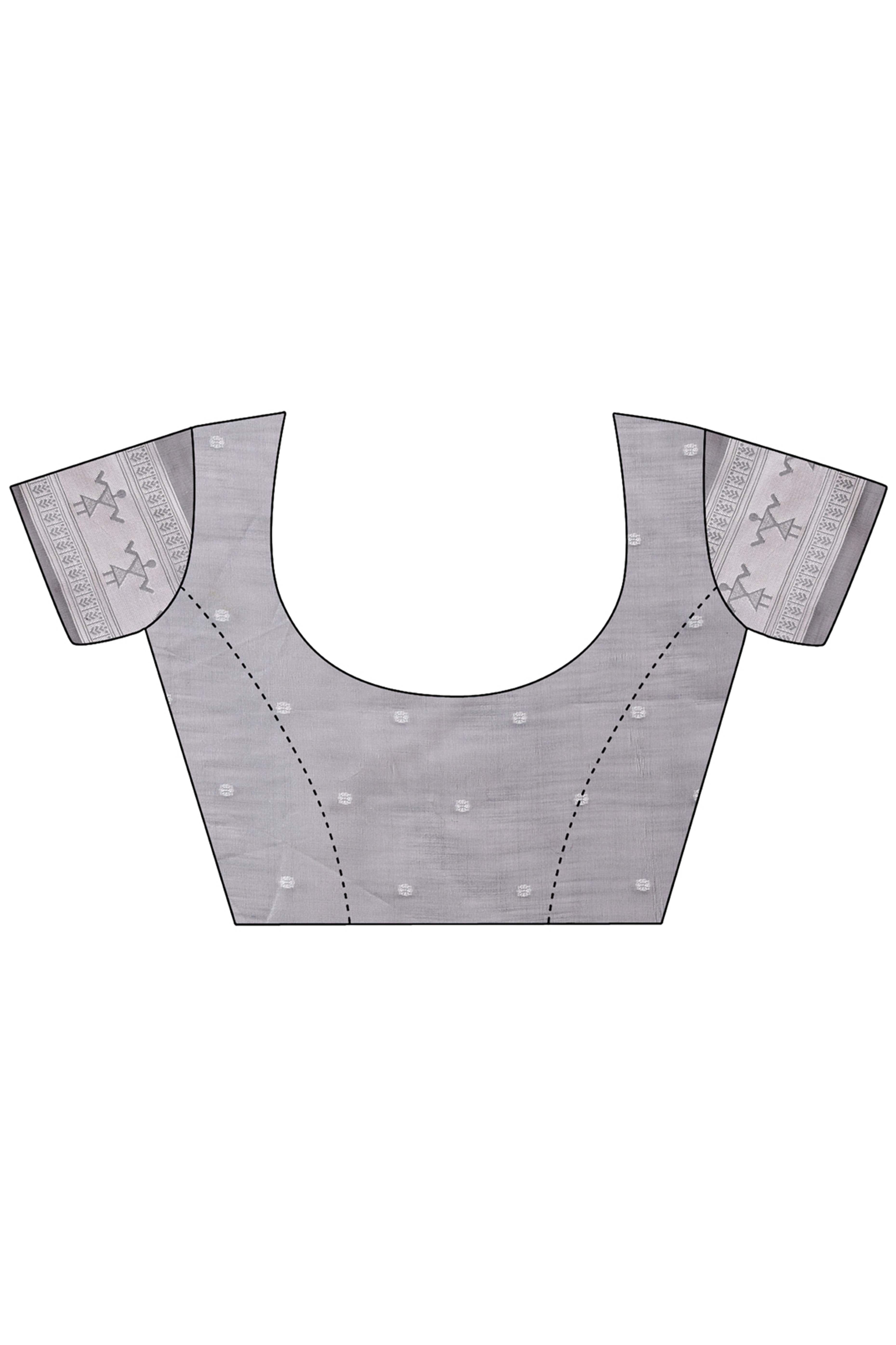 Grey Ethnic Saree in Soft Linen Cotton Fabric Featuring Warli Art Weaving