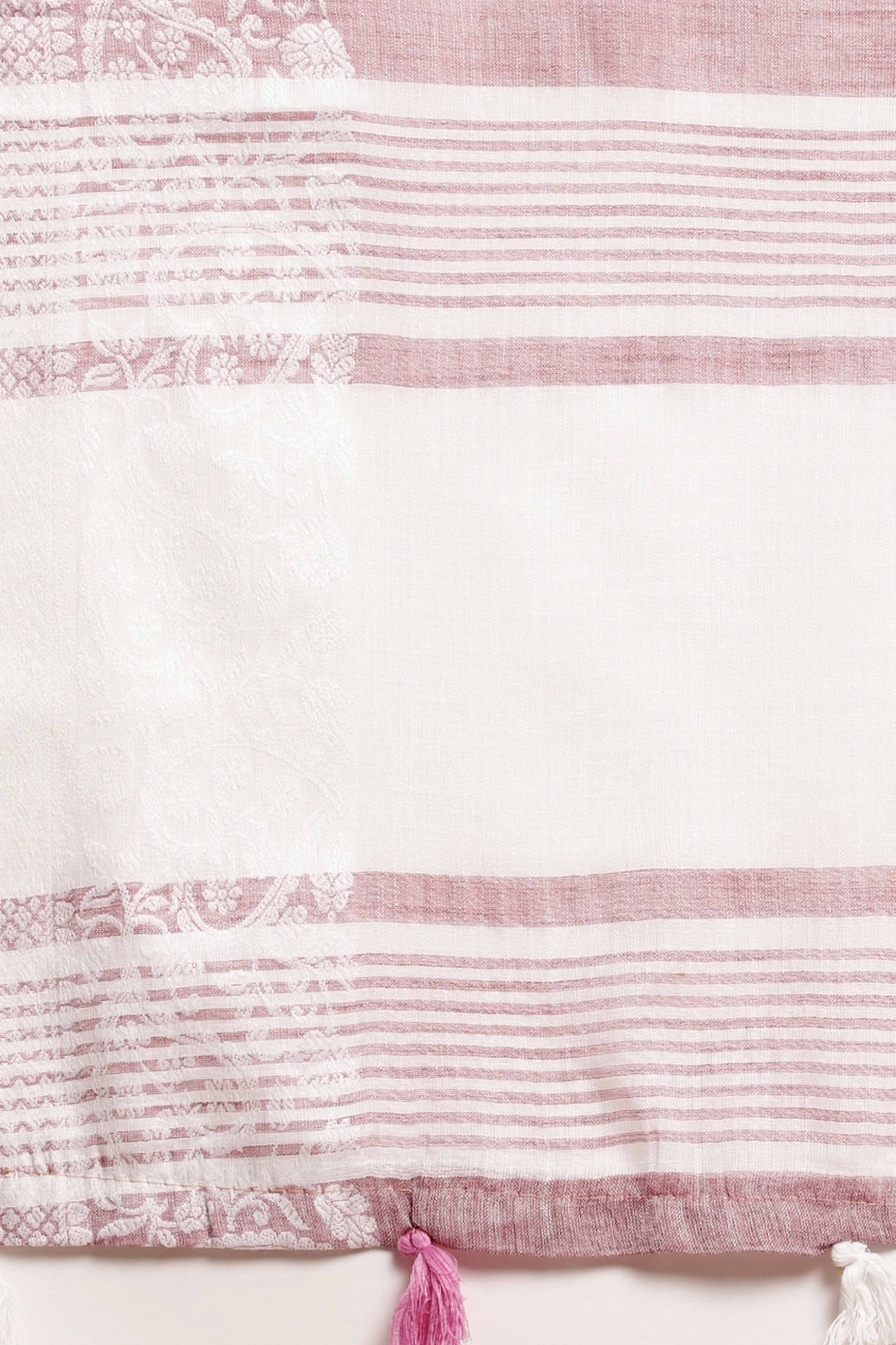 Purple Festive Linen Weaving Saree with Silver Zari Border & Pallu