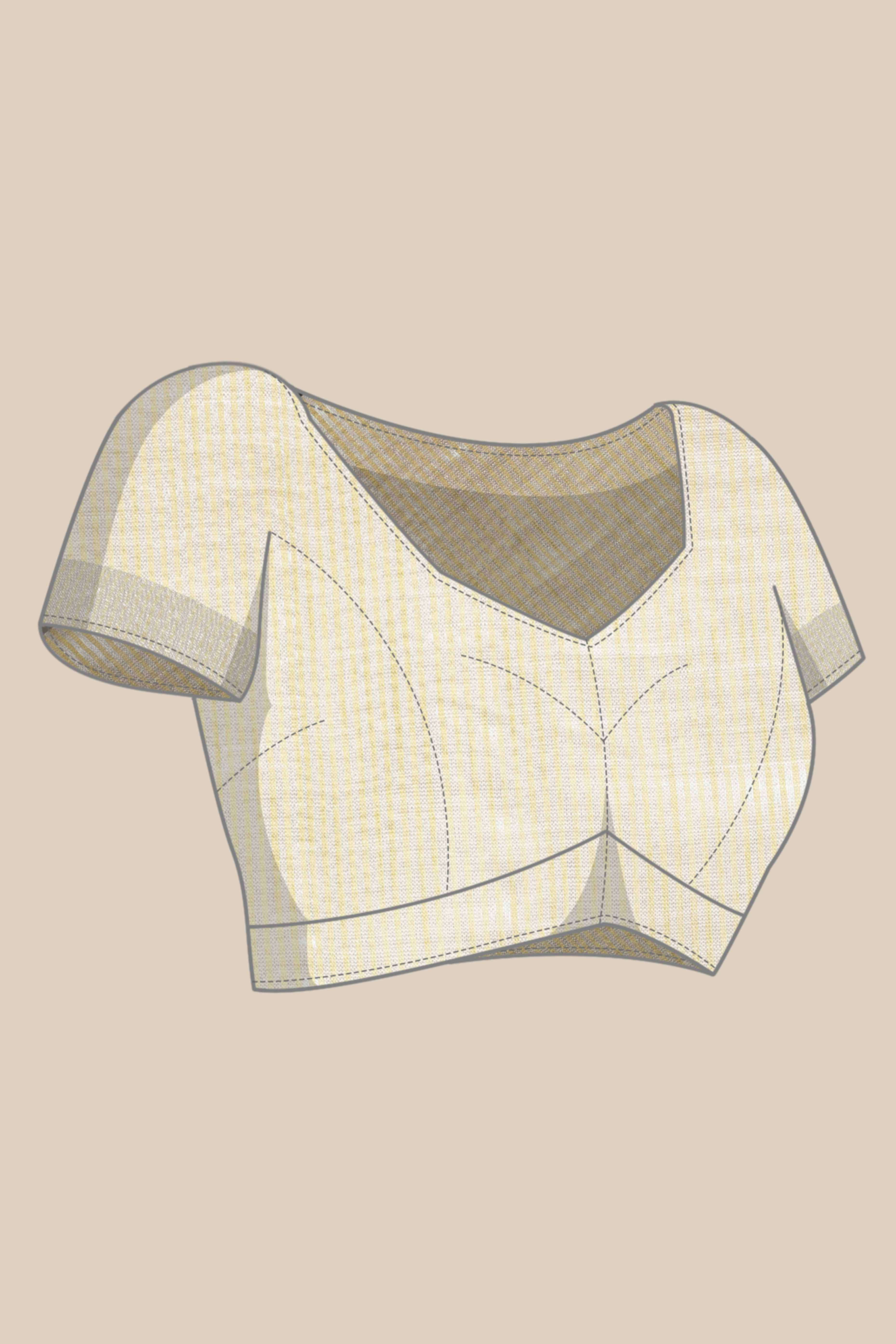 Olive Green Linen Saree Adorned With Silver Zari Weaving Border & Pallu