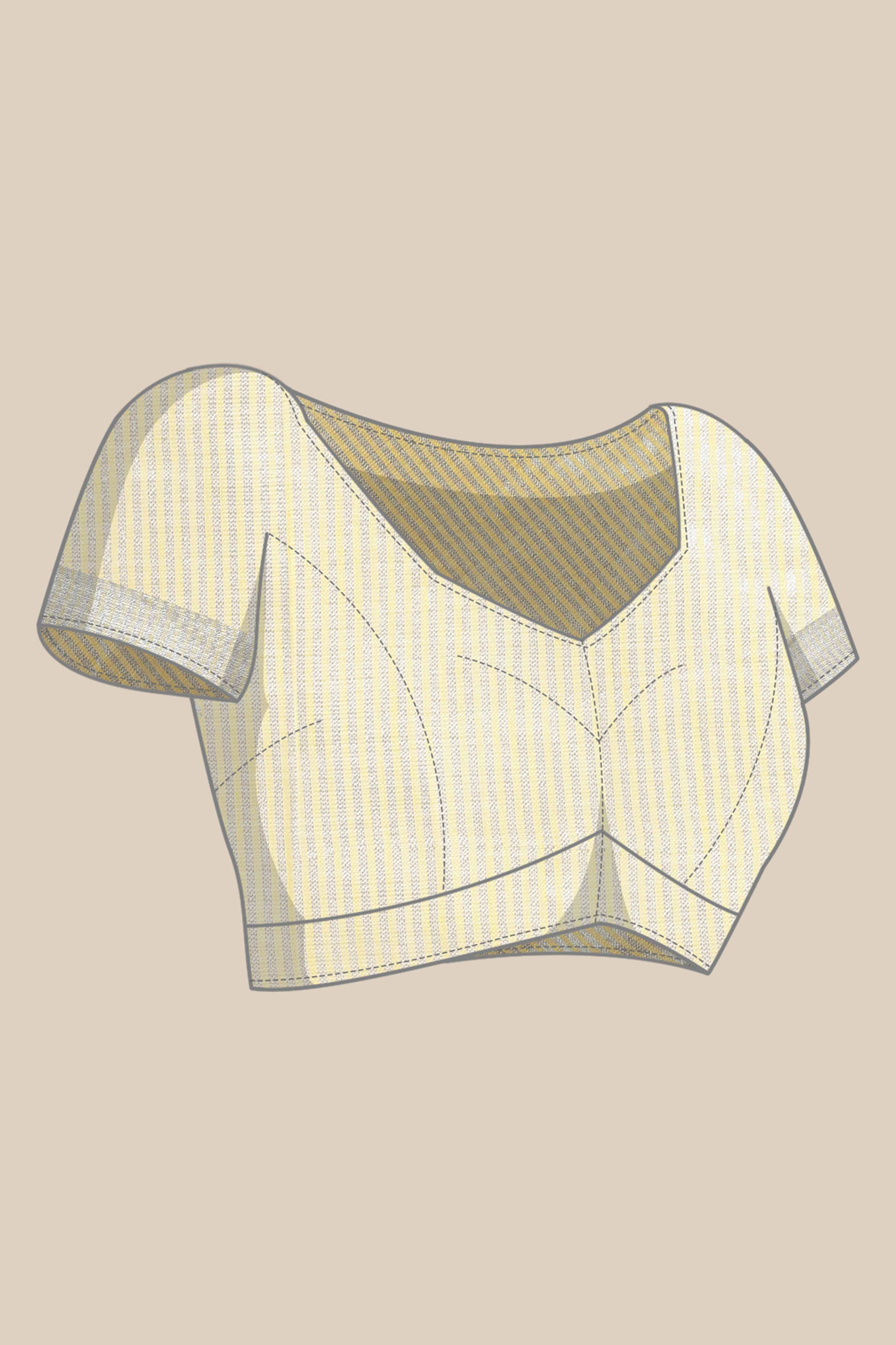 Yellow Linen Saree Adorned With Silver Zari Weaving Border & Pallu