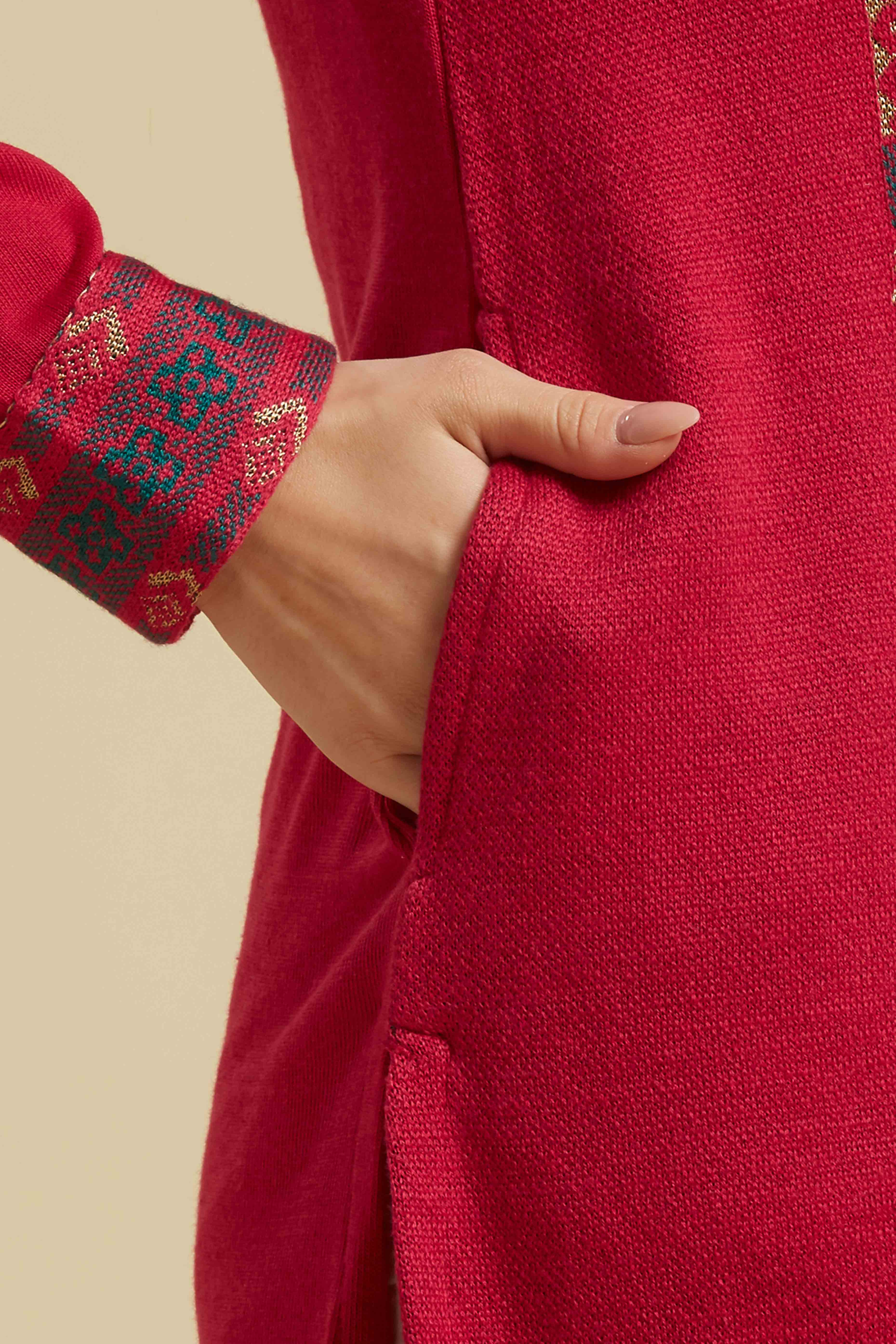 Dark Pink Woolen Straight Kurti