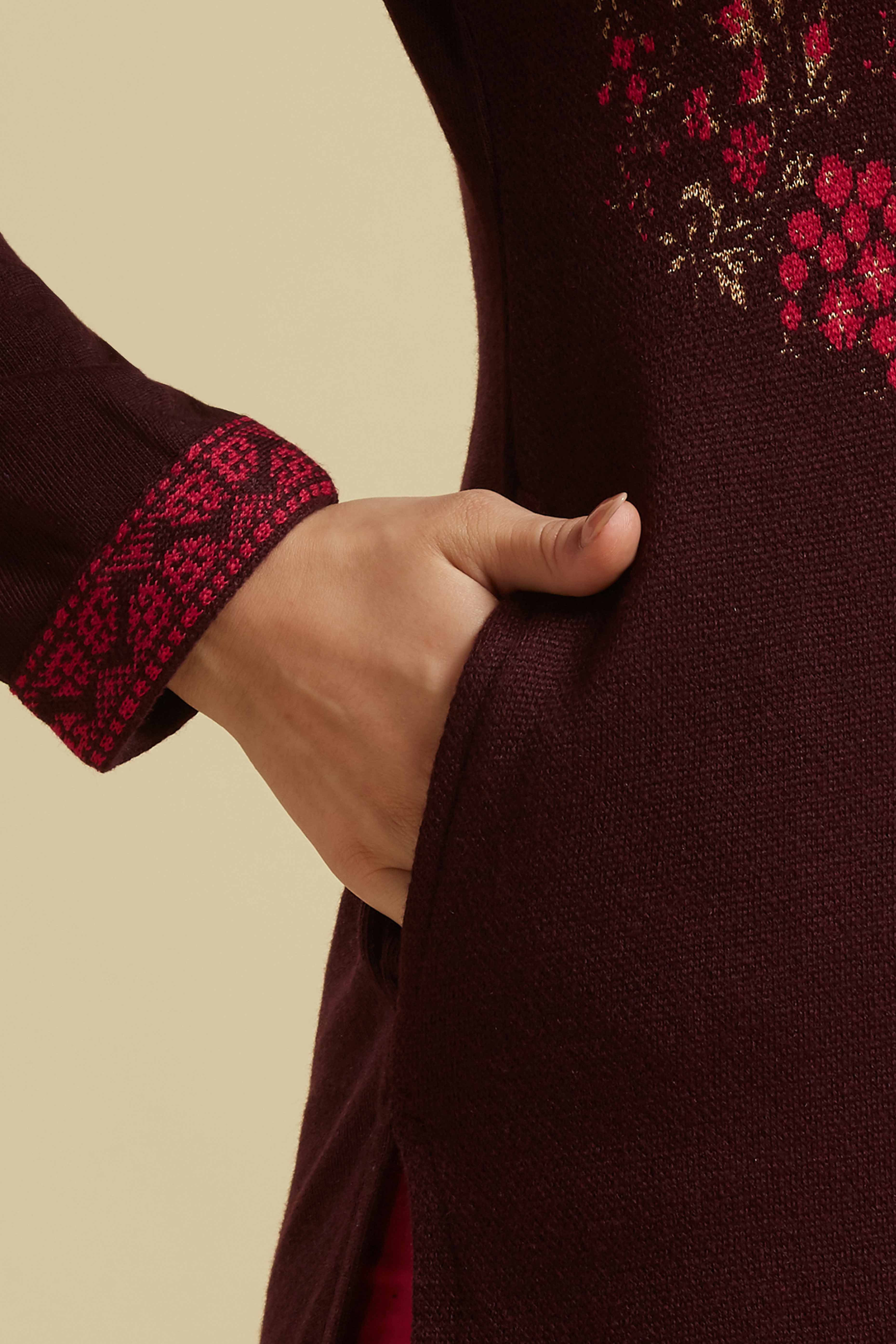 Dark Mauve Woolen Straight Kurti