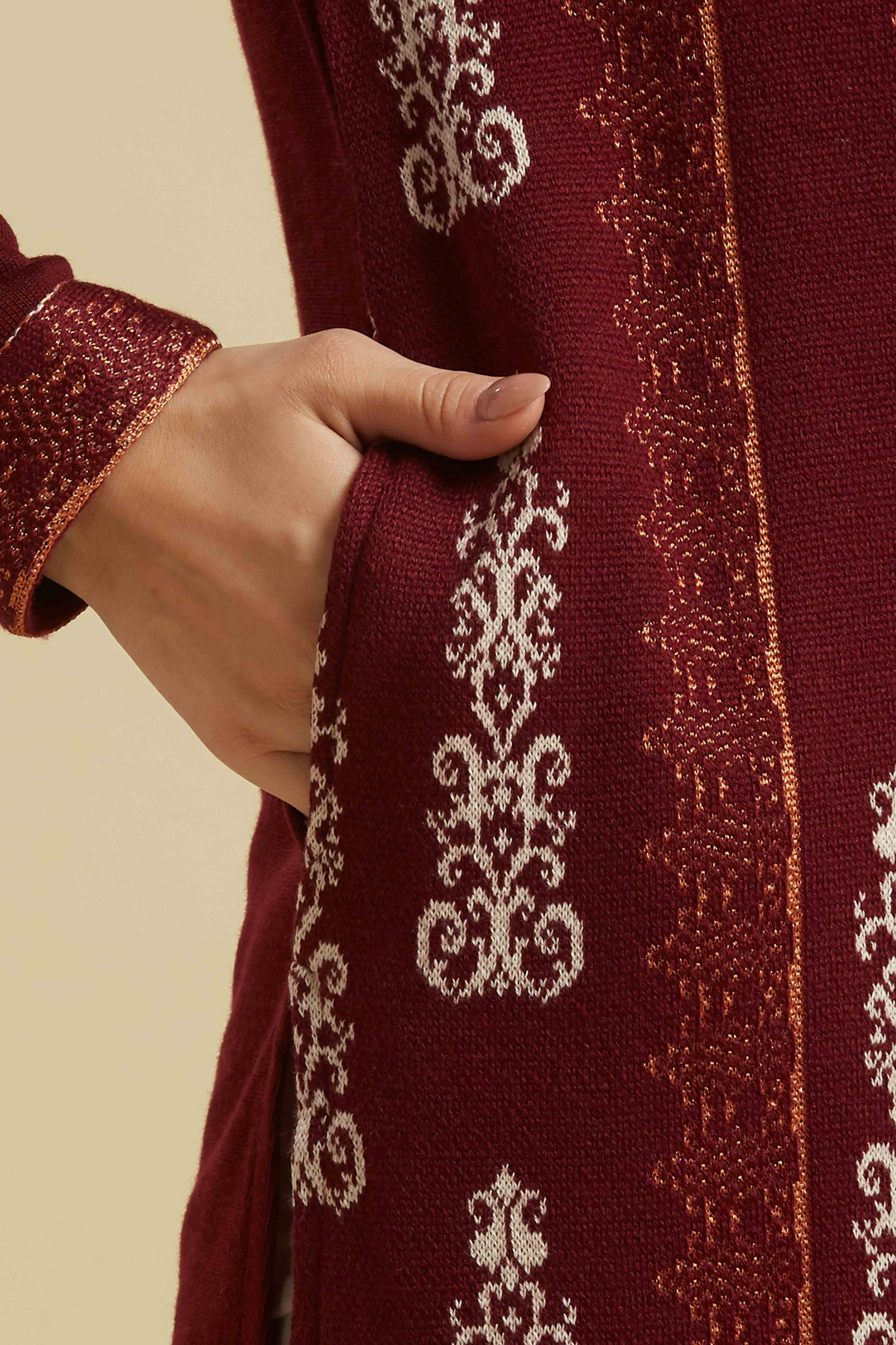 Wine Woolen Straight Kurti