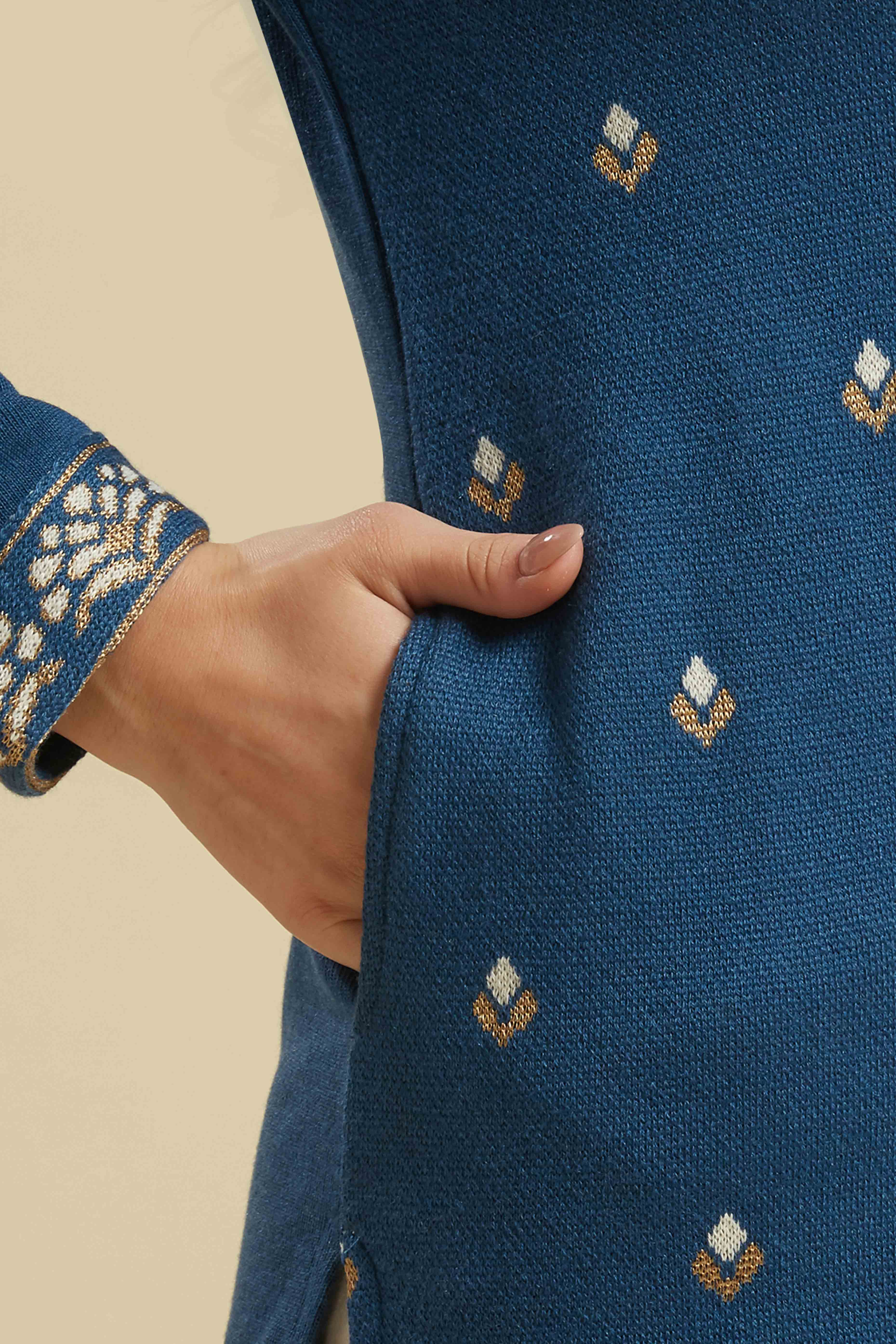 Blue Woolen Straight Kurti
