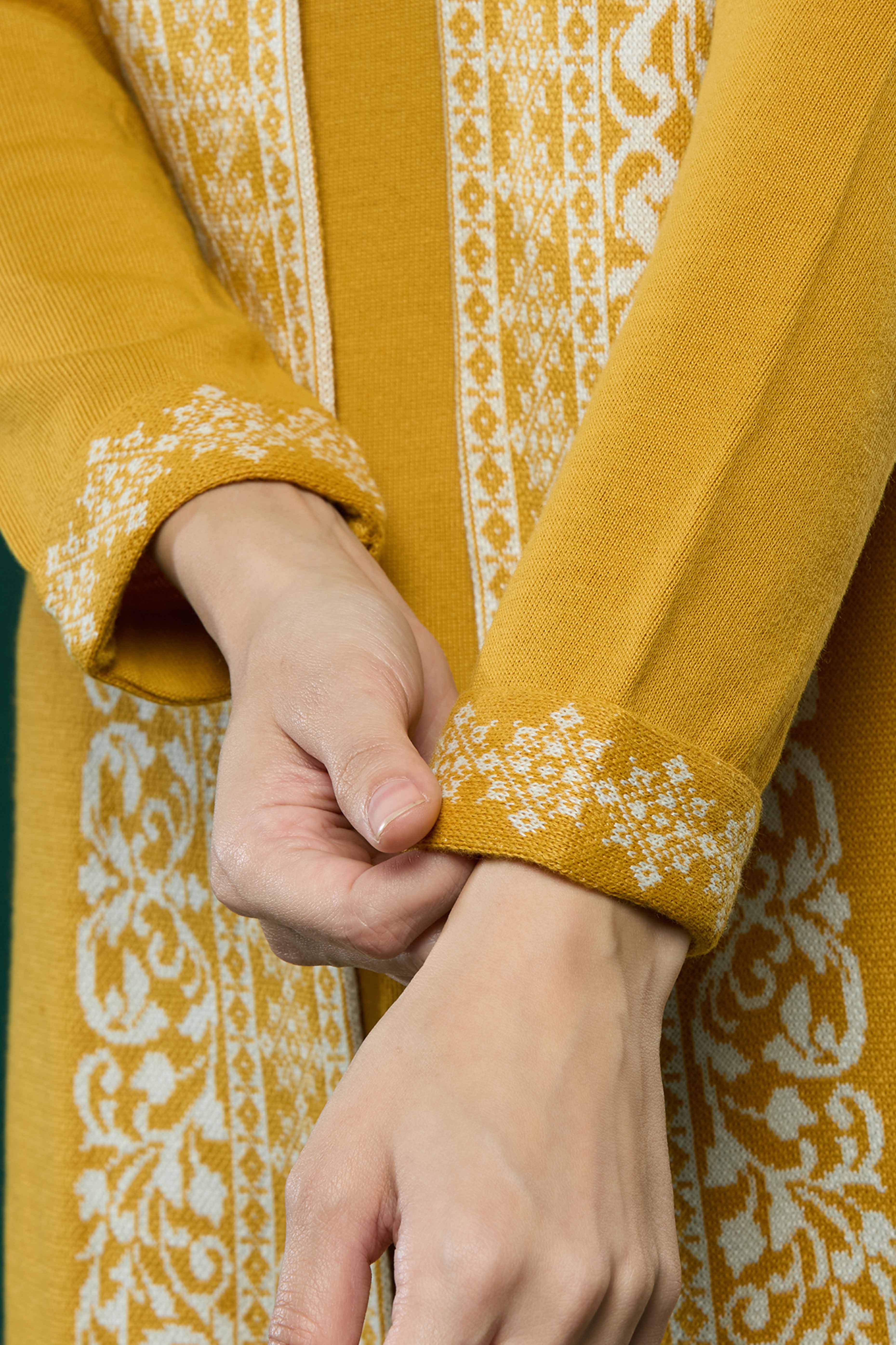 Mustard Floral Woolen Top Bottom Set