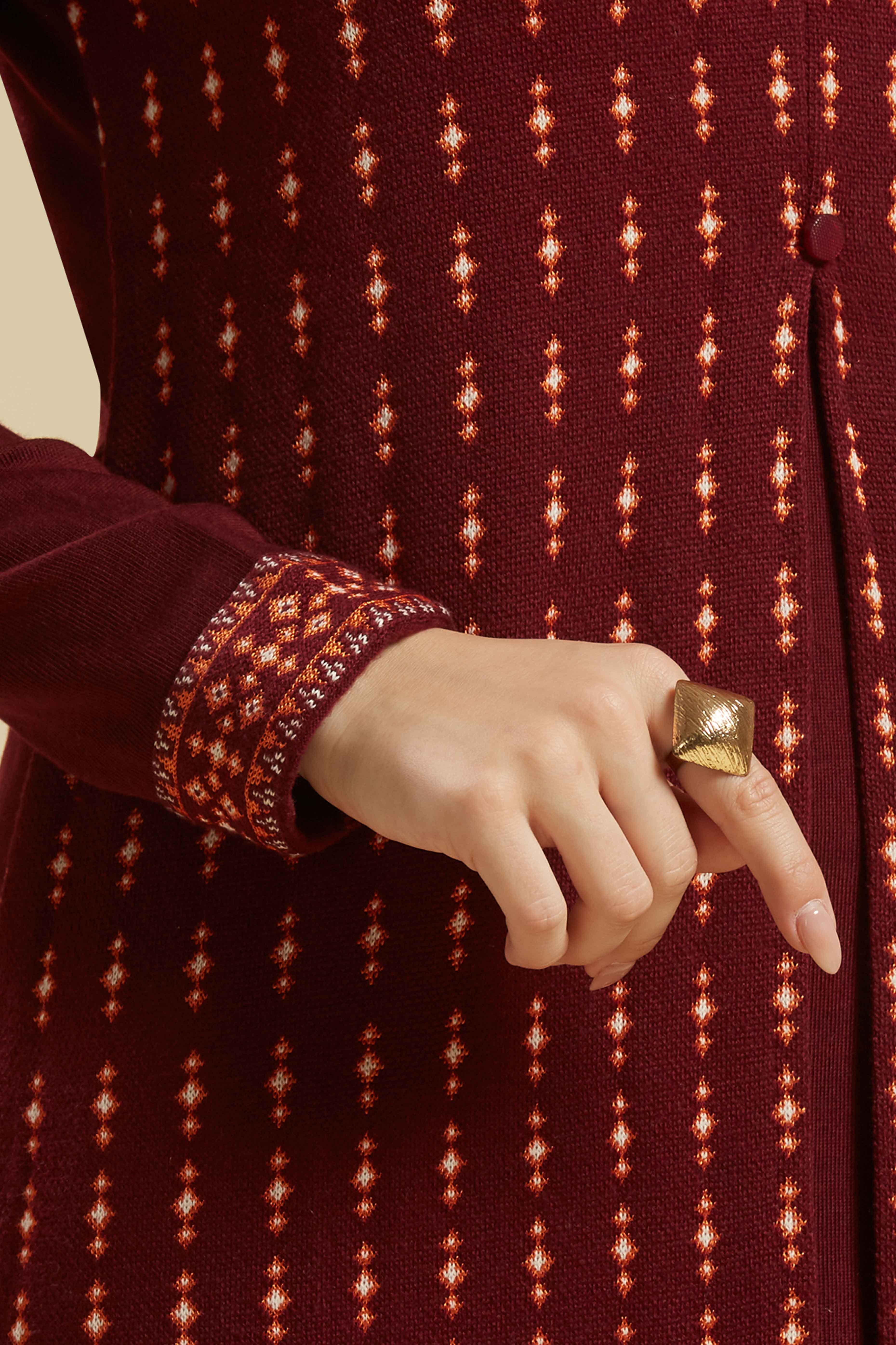 Wine Floral Woolen Top Bottom Set