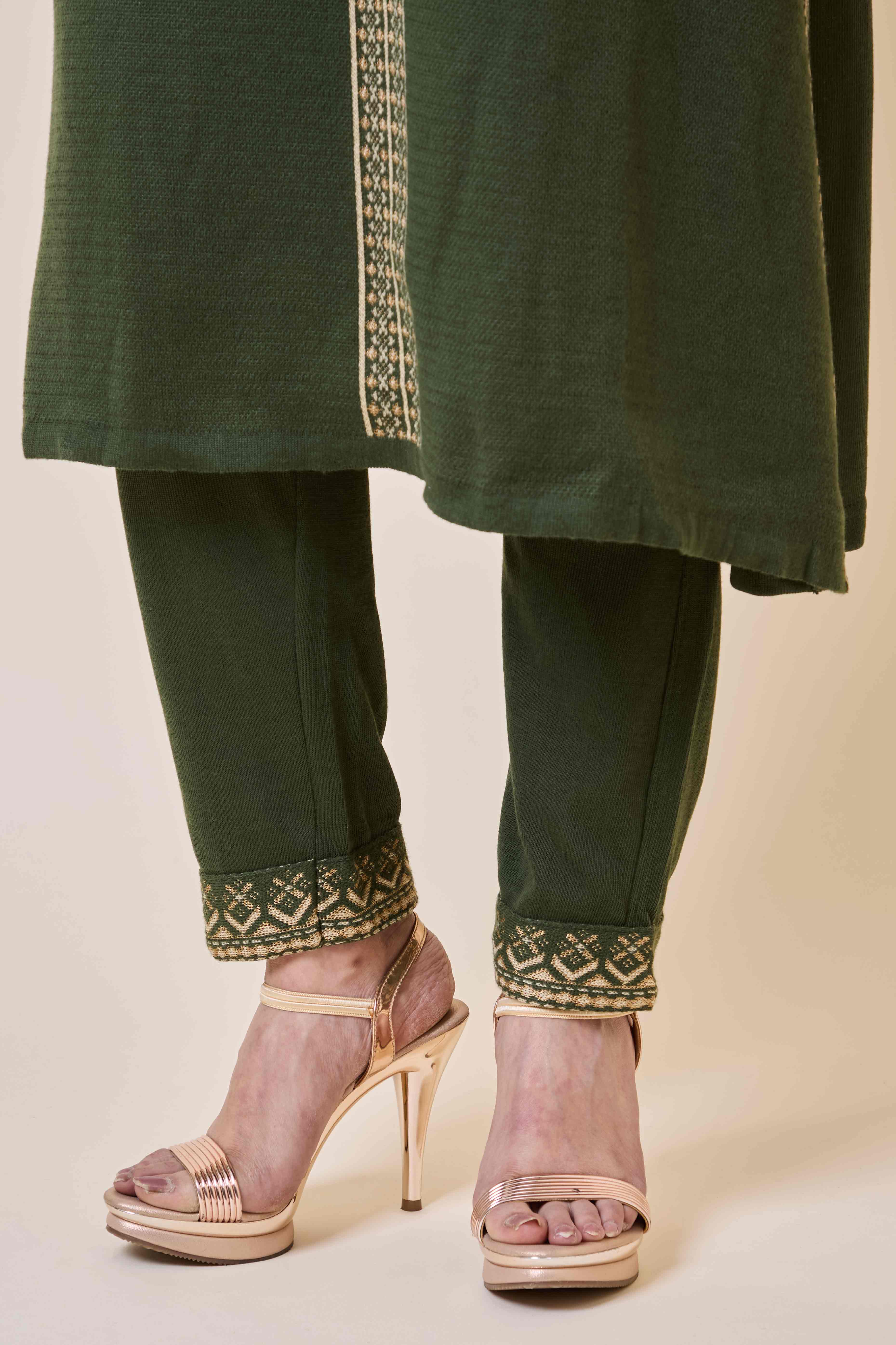 Mehandi Green Floral Woolen Salwar Suit