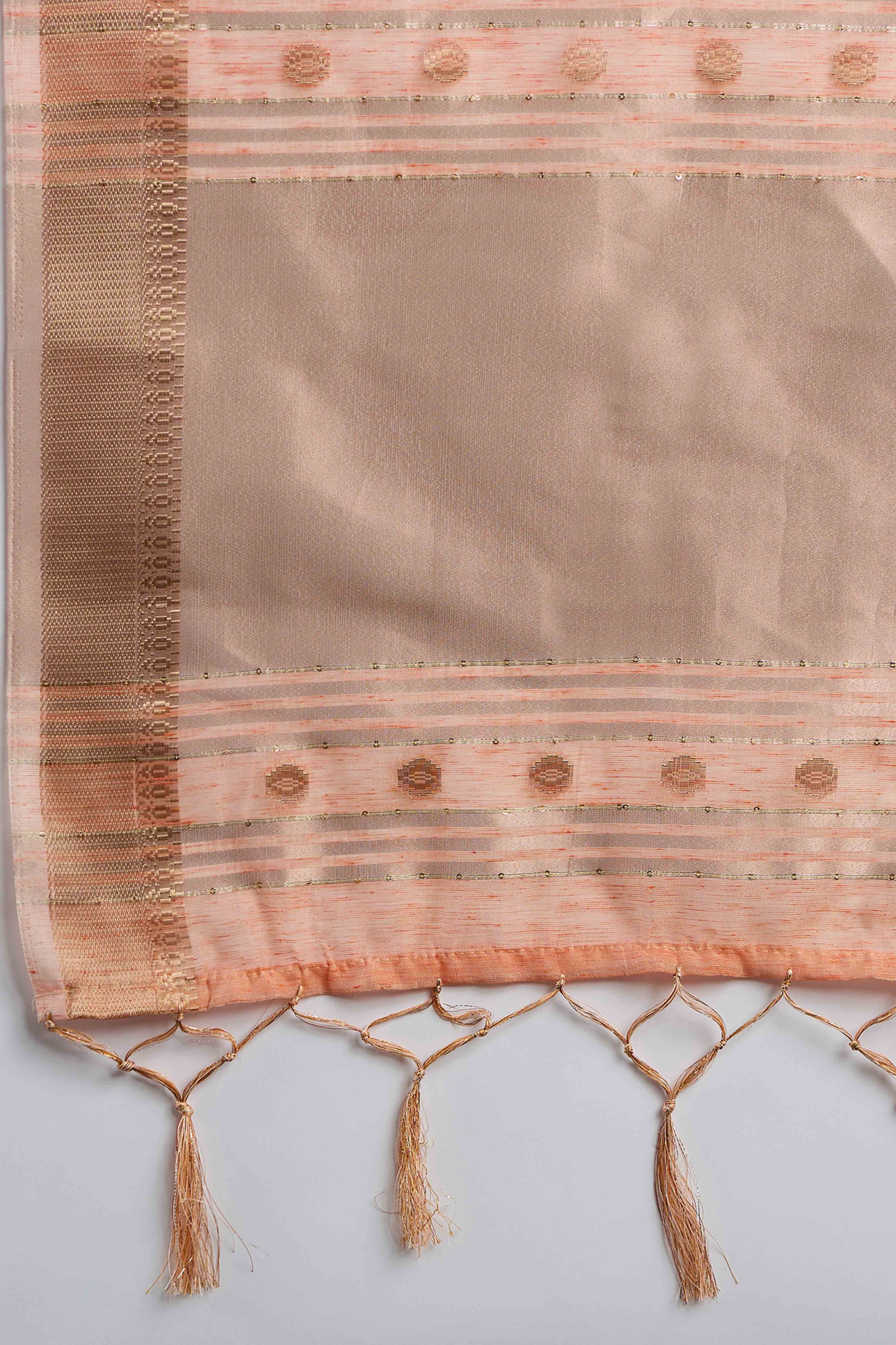 Orange Khadi Organza Saree Embellished With Traditional Zari Work & Tassels