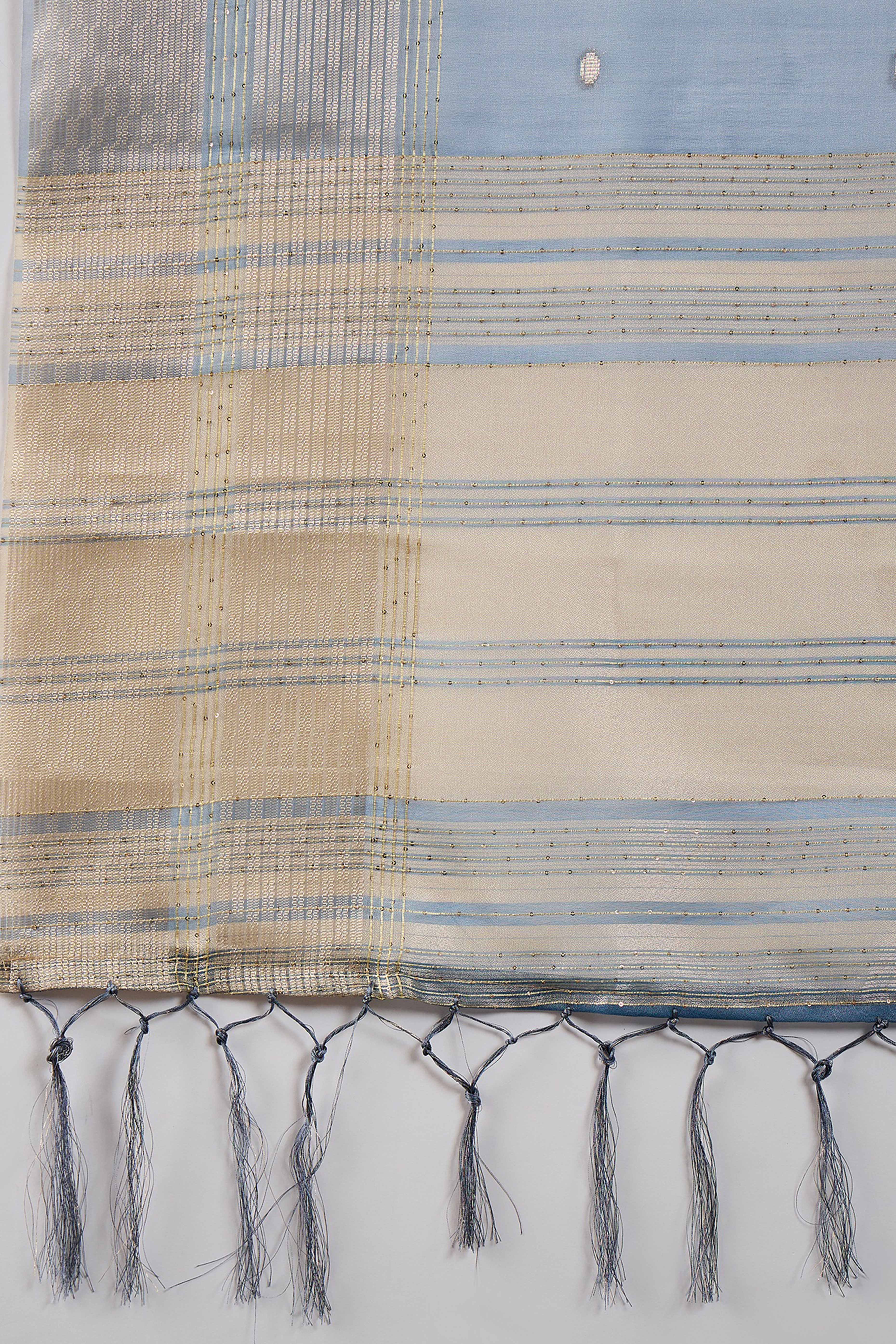 Blue Woven Khadi Organza Saree Embellished With Shimmering Sequins Work