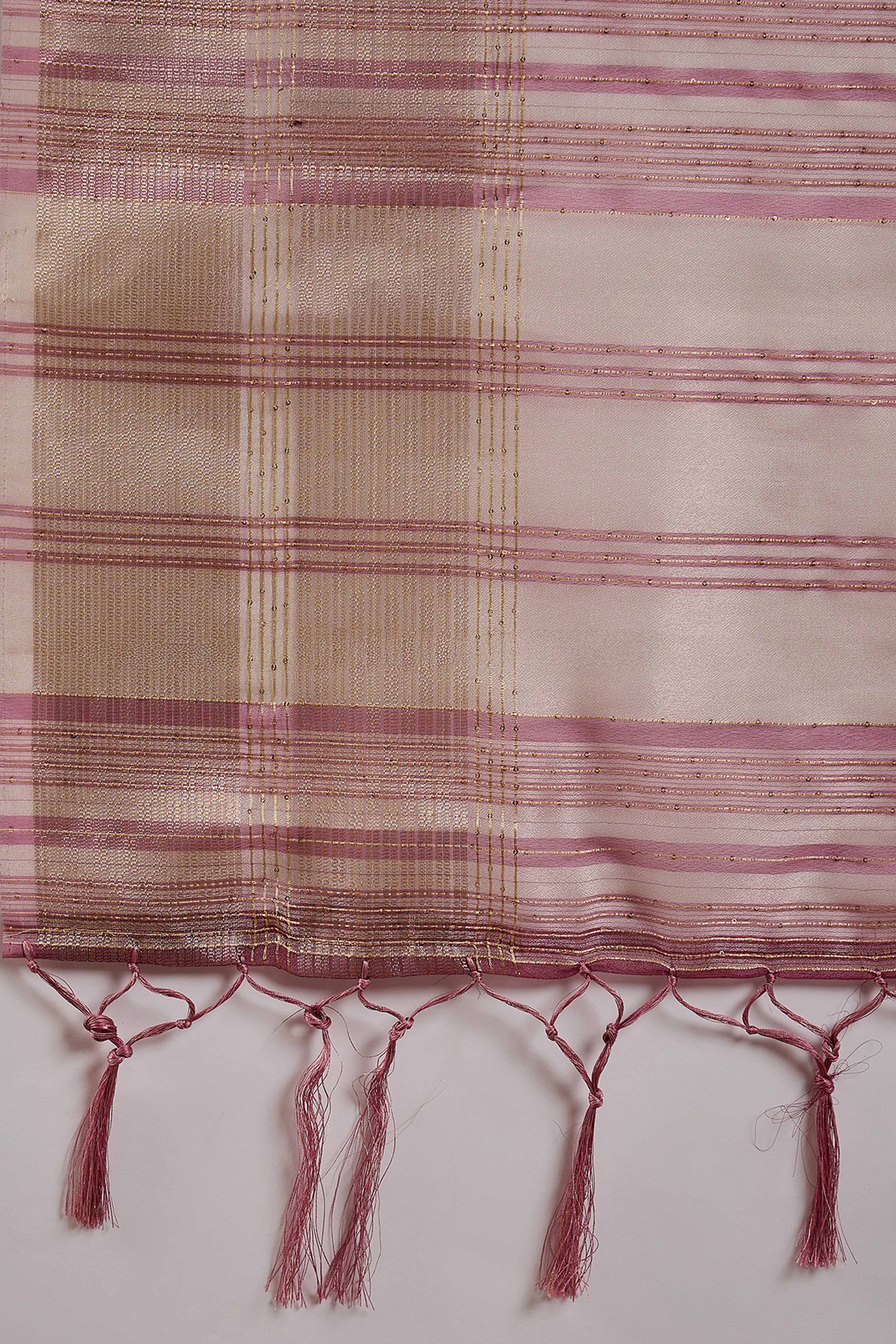Magenta Woven Khadi Organza Saree Embellished With Shimmering Sequins Work