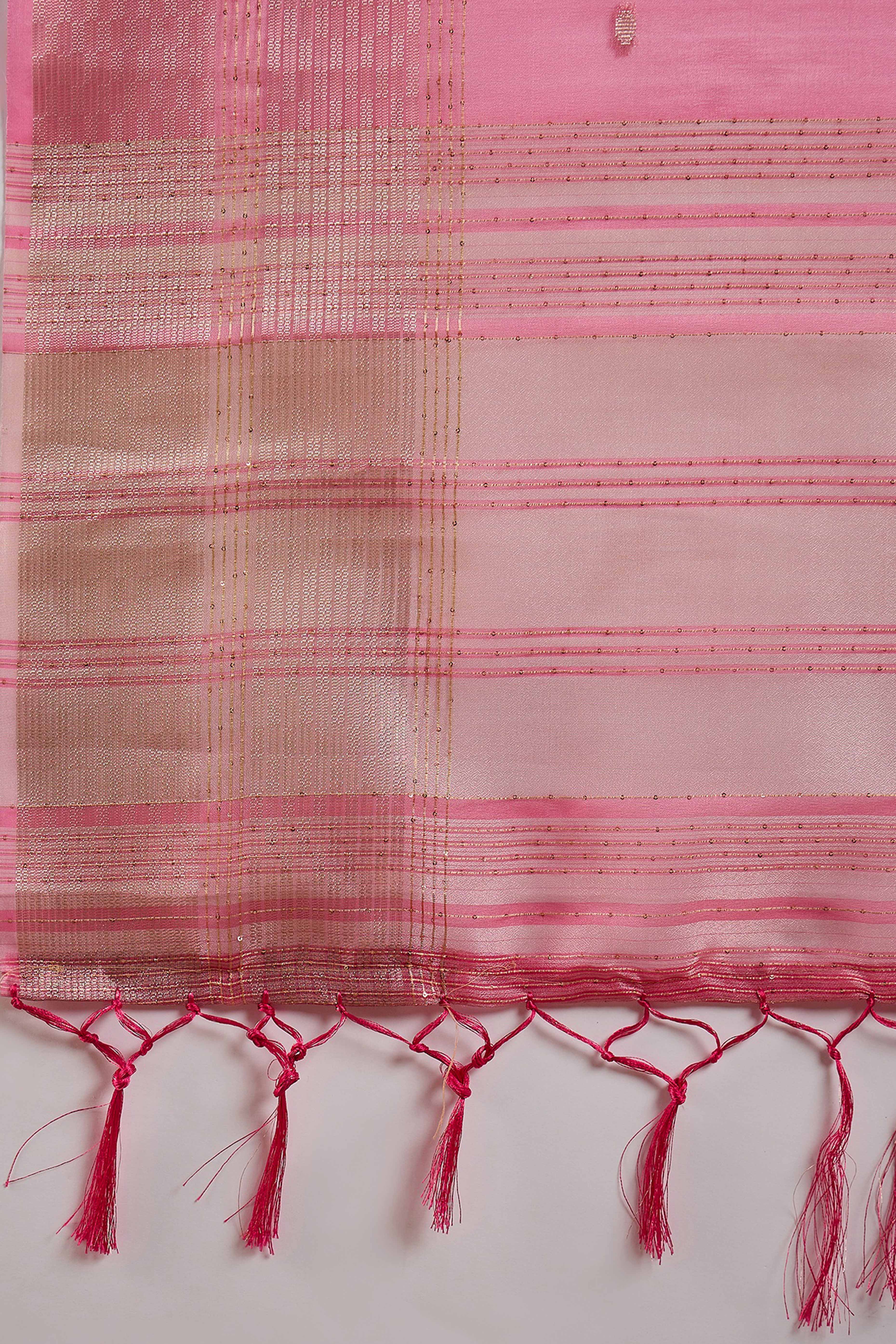 Pink Woven Khadi Organza Saree Embellished With Shimmering Sequins Work