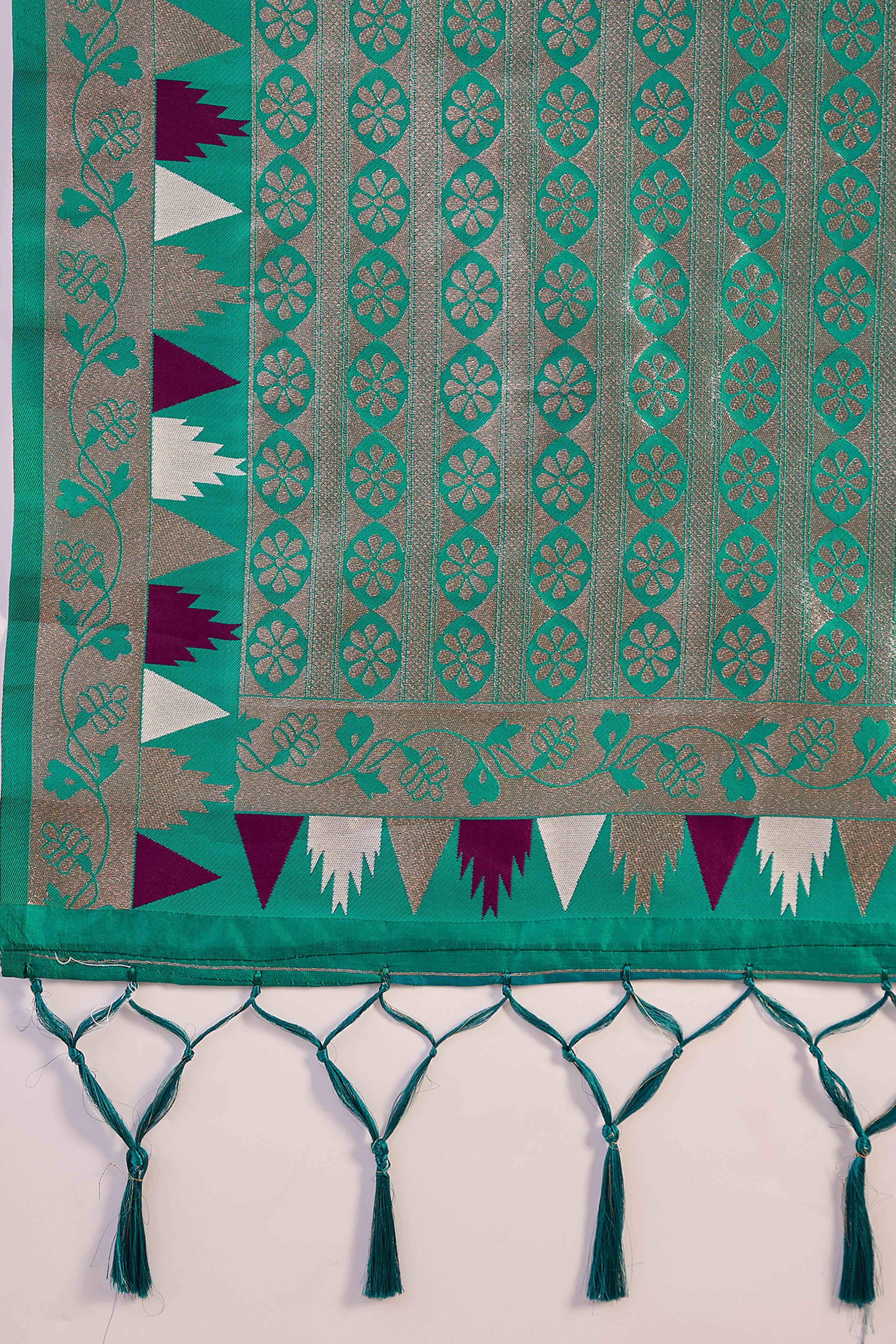 Wine Zari Woven Poly Silk Saree Enhanced With Graceful Tassel Detailing