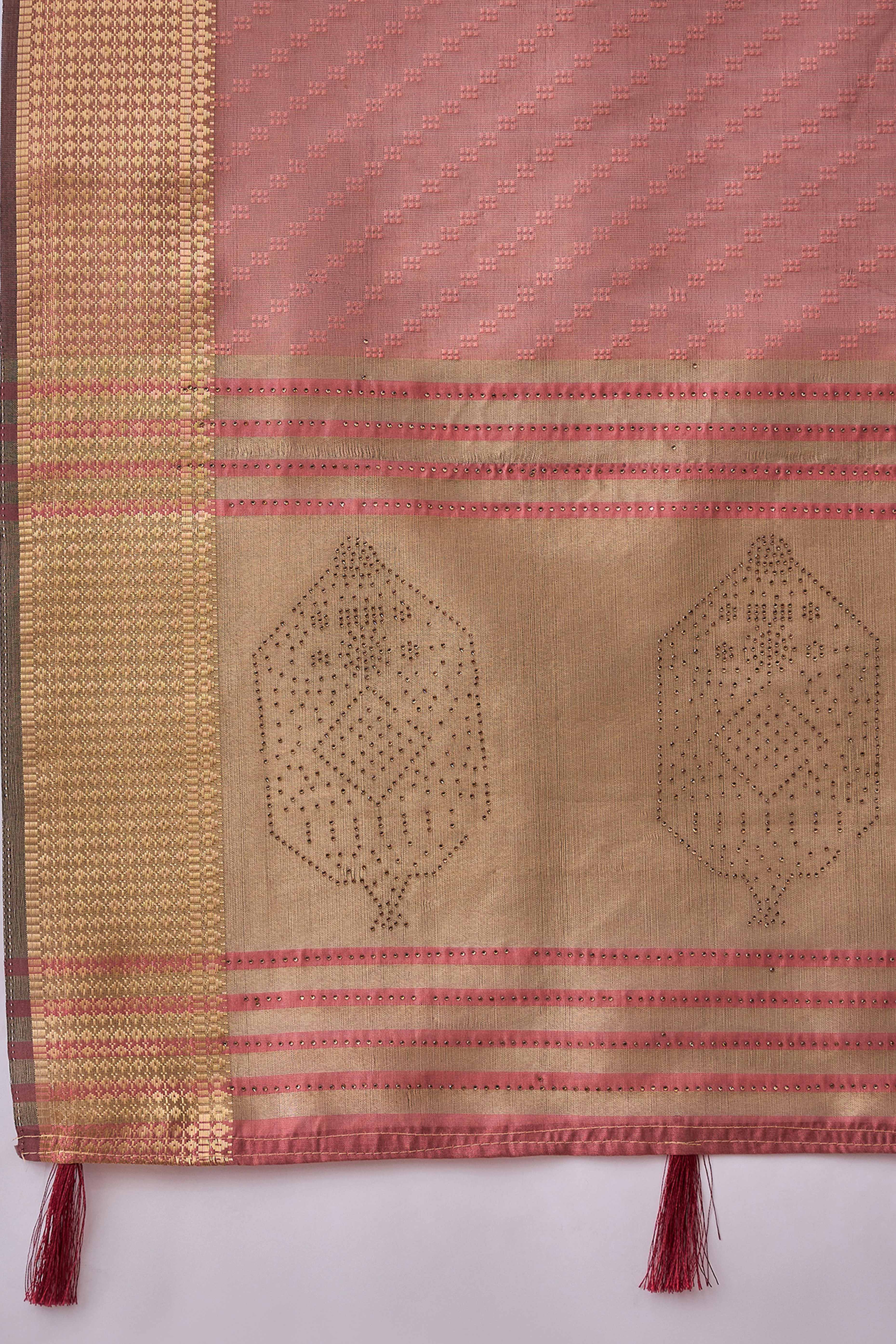 Mauve Khadi Organza Saree Intricate Weaving & Sparkling Stonework With Tassel Pallu