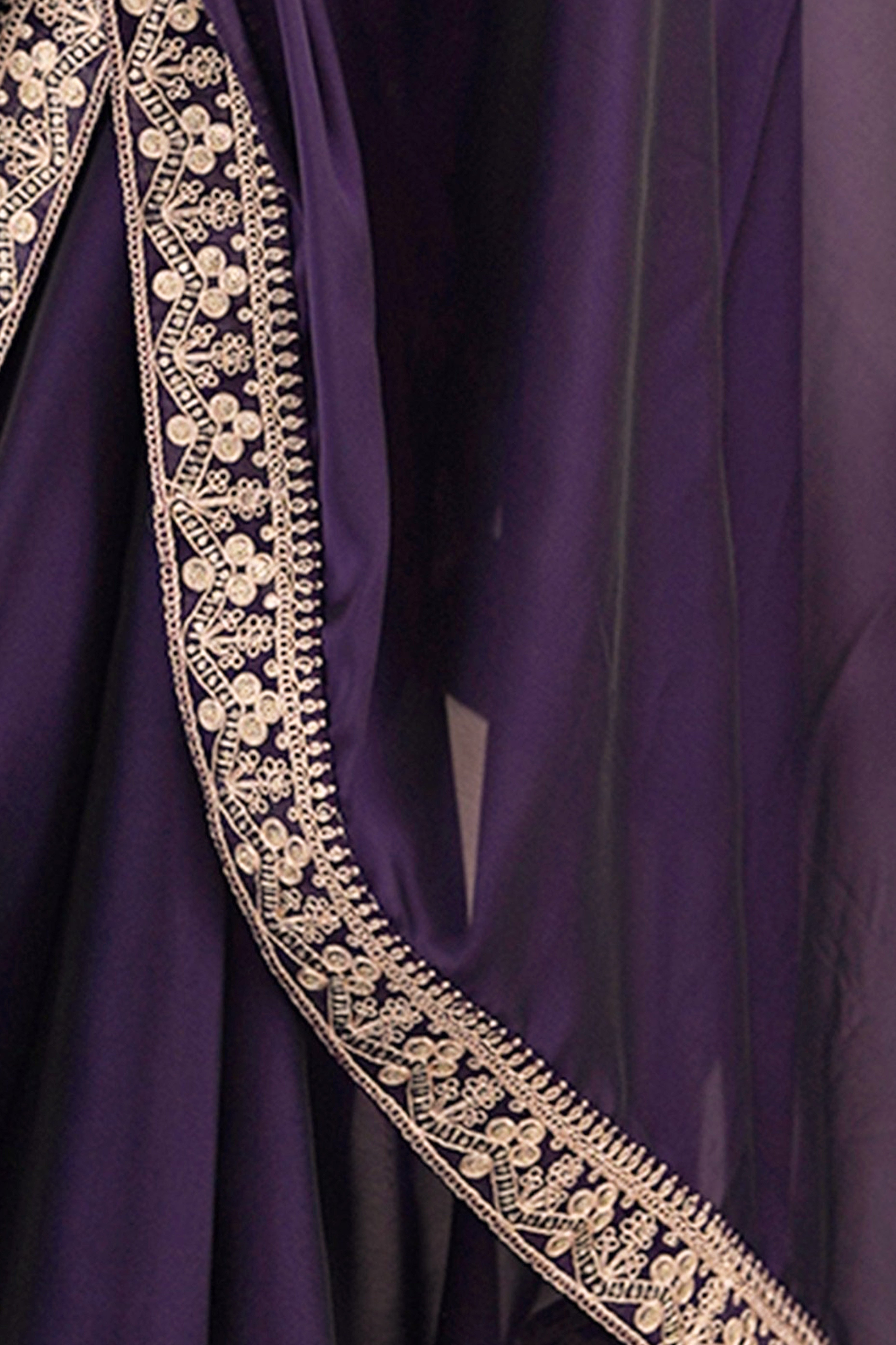 Elegant Purple Rangoli Silk Organza Saree Featuring Zari Cording Embroidery With Sequins Border