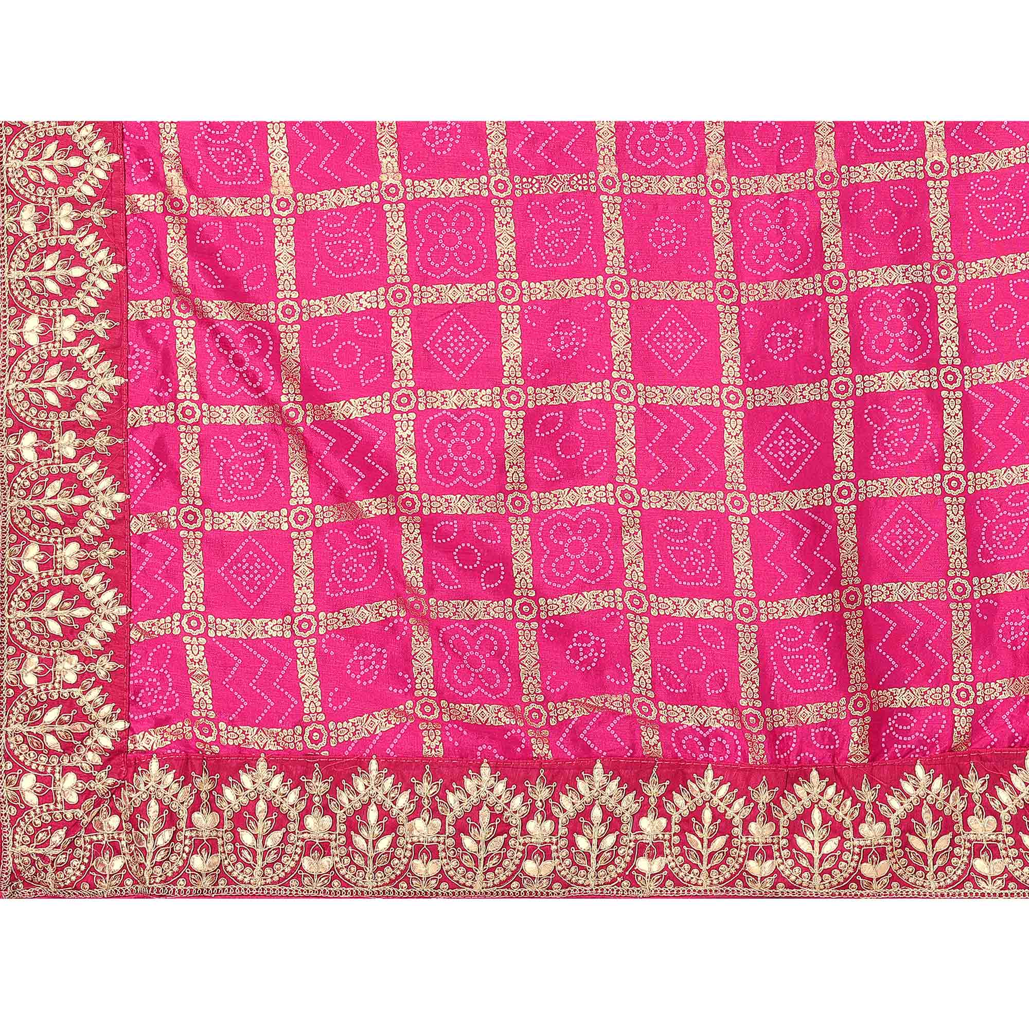 Pink Bandhani Printed Vichitra Silk Saree With Embroidered Border