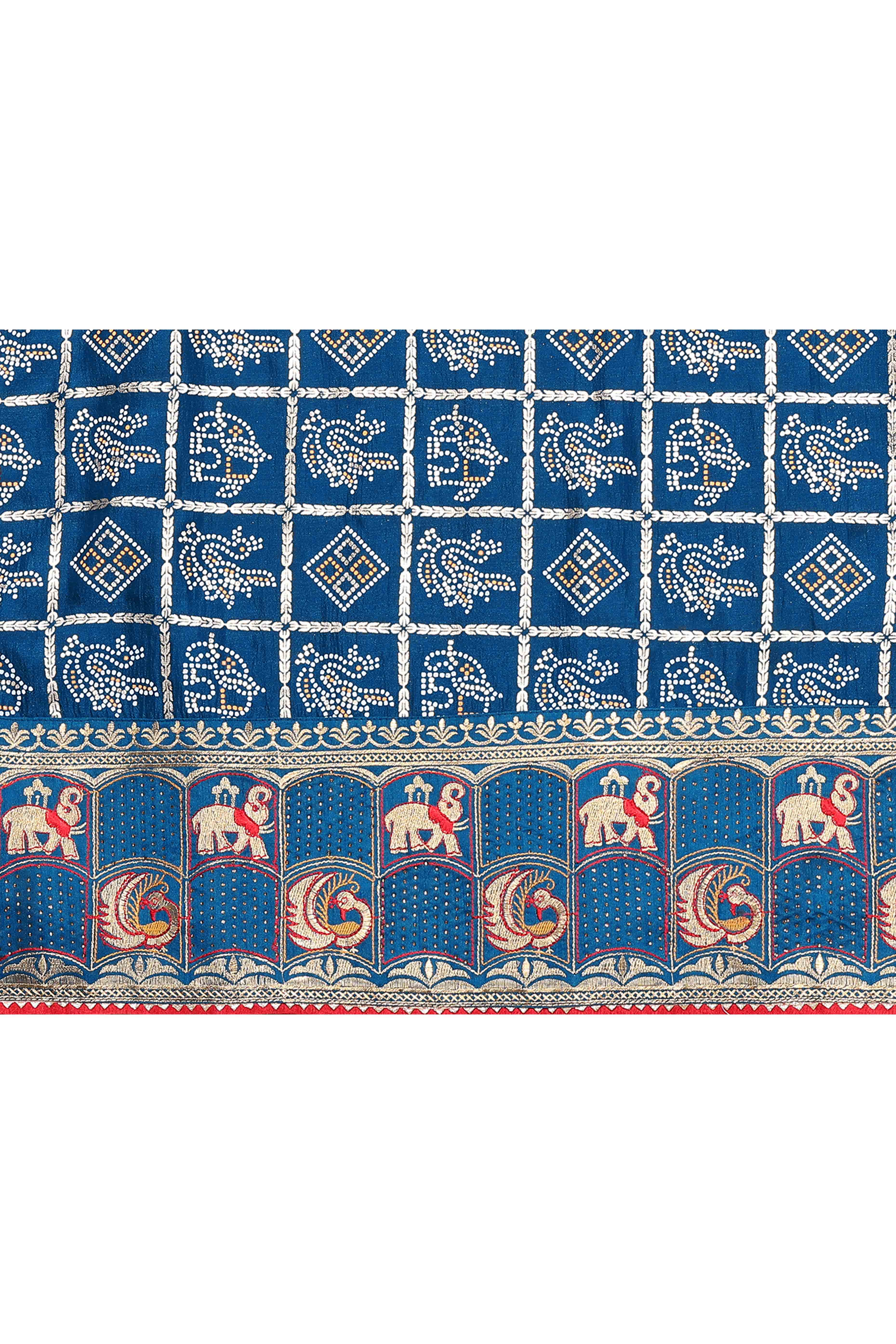 Blue Vichitra Silk Saree Featuring Bandhani Patterns and Graceful Embroidered Borders