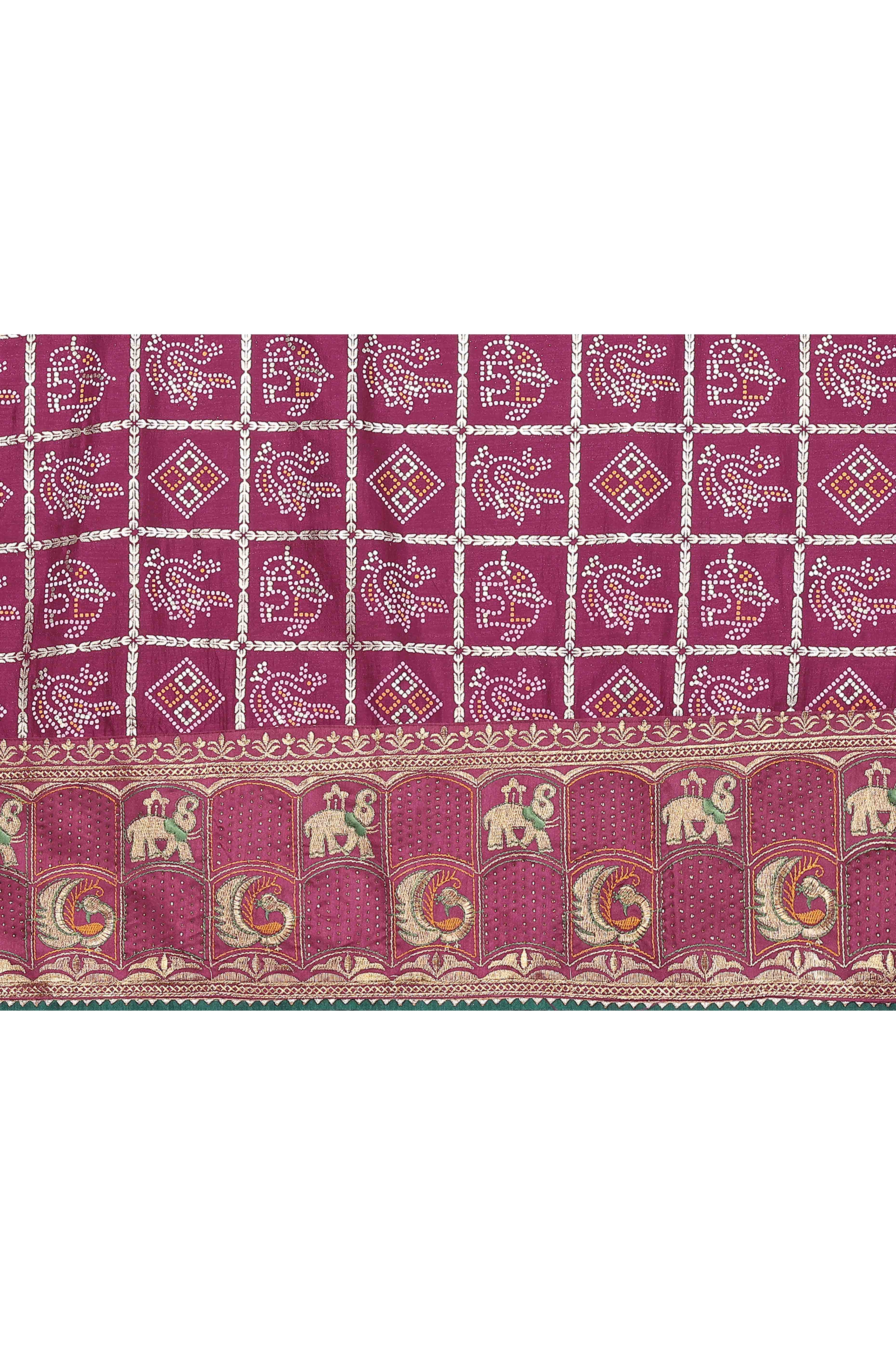 Purple Vichitra Silk Saree Featuring Bandhani Patterns and Graceful Embroidered Borders