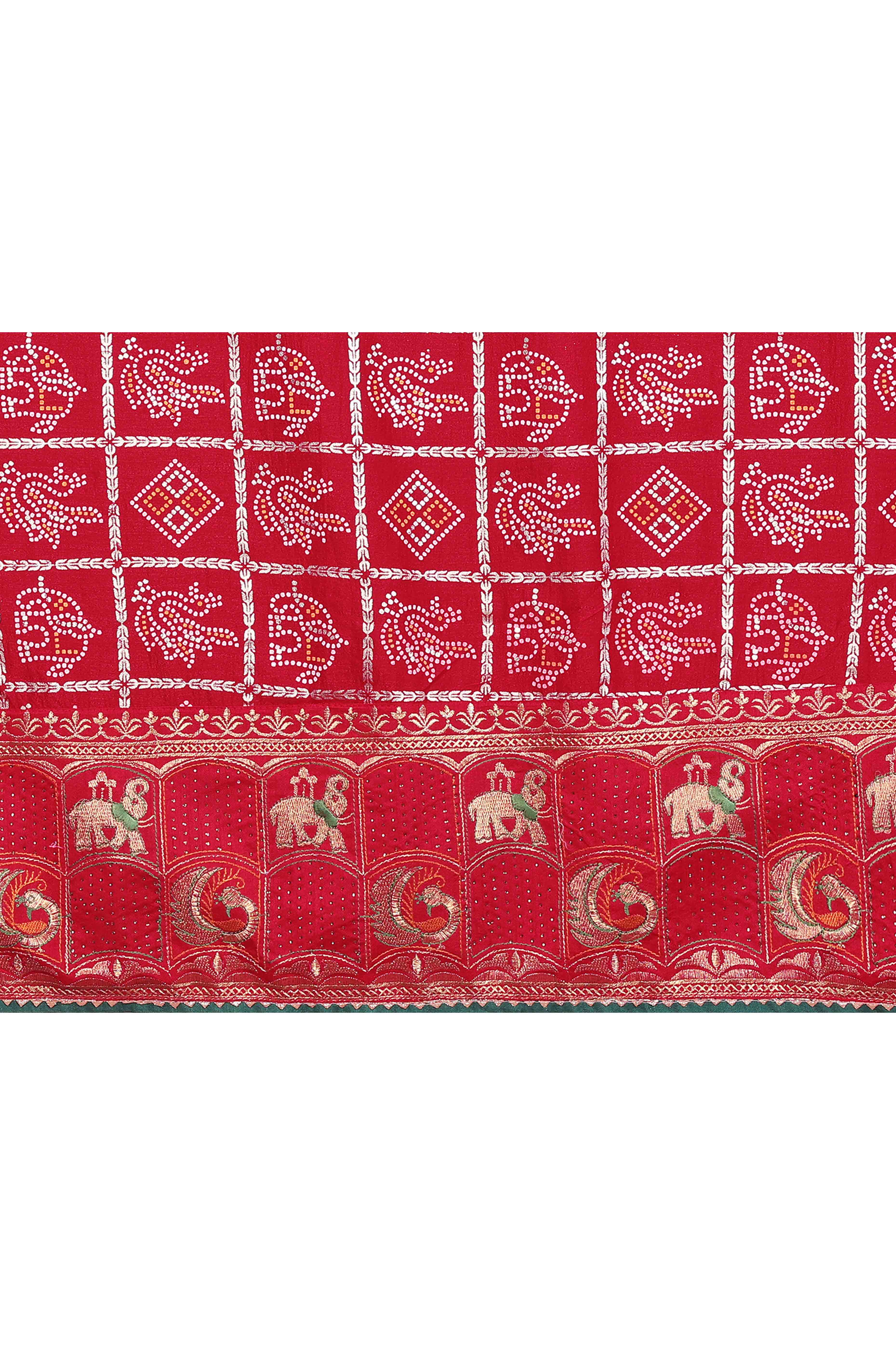 Red Vichitra Silk Saree Featuring Bandhani Patterns and Graceful Embroidered Borders