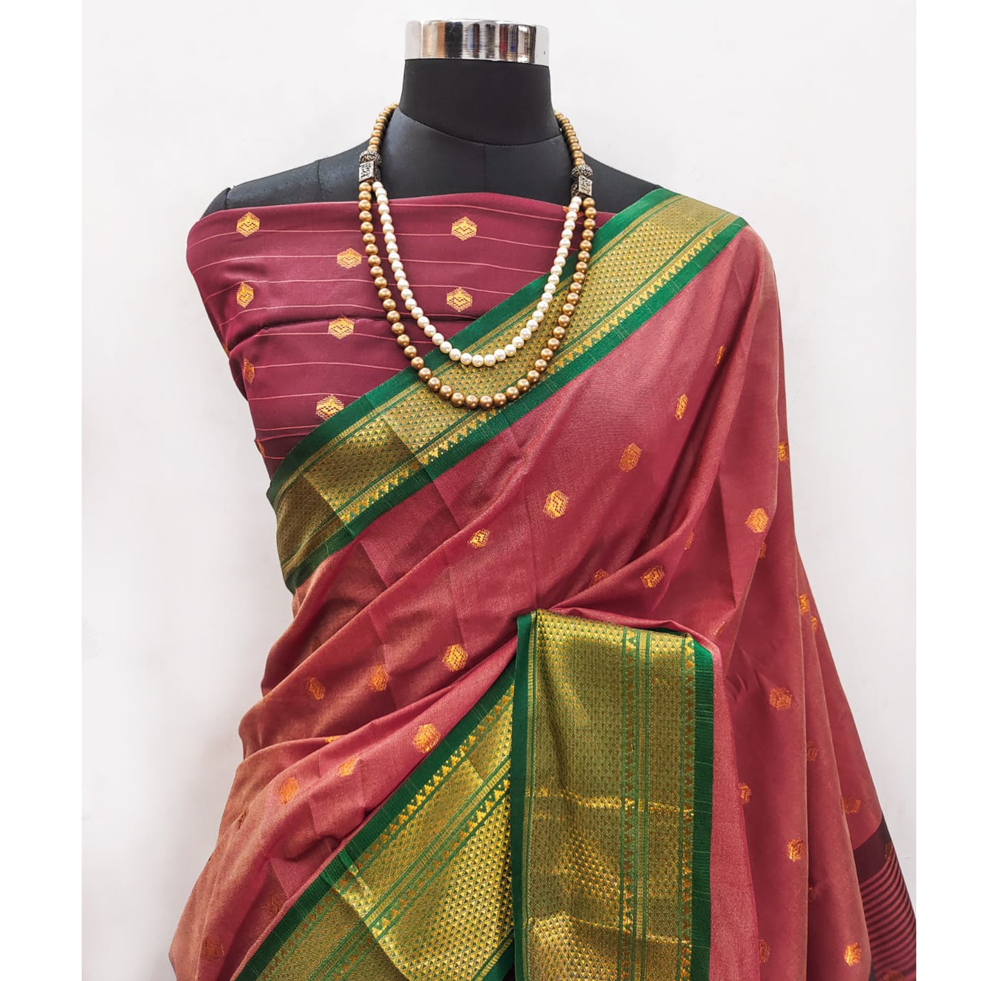 Peach Zari Woven Lichi Art Silk Saree With Tassels