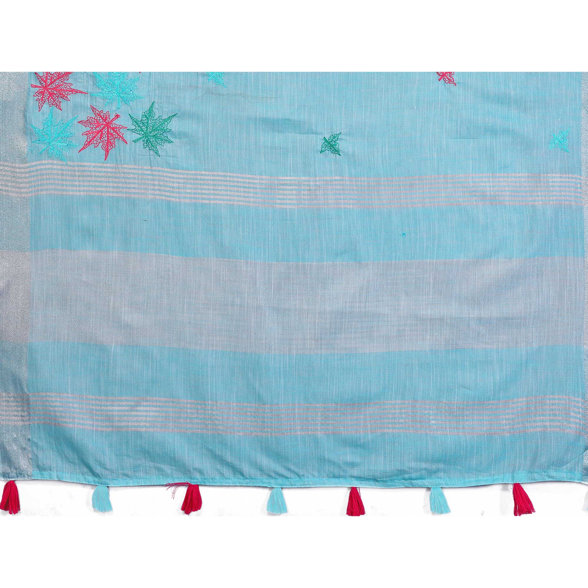 Sky Blue Floral Embroidered Cotton Silk Saree