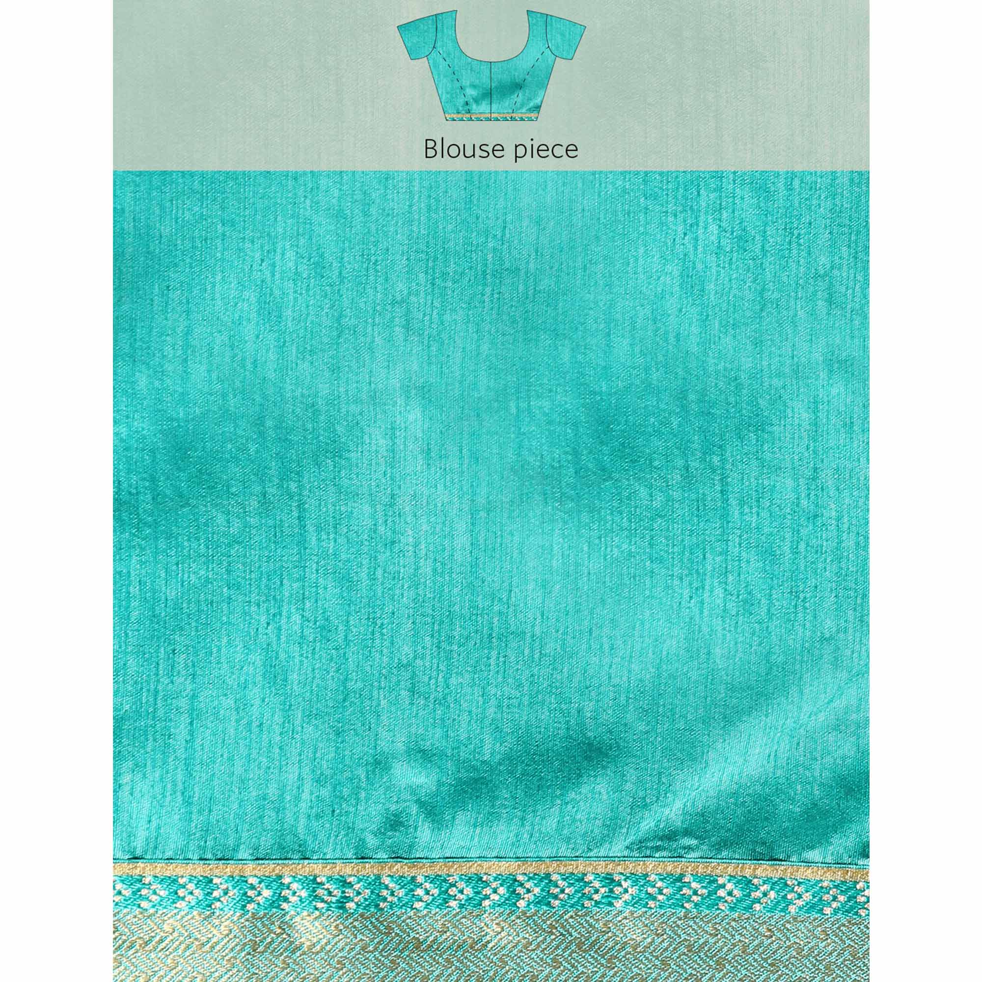 Rama Blue Bandhani Foil Printed Vichitra Silk Saree
