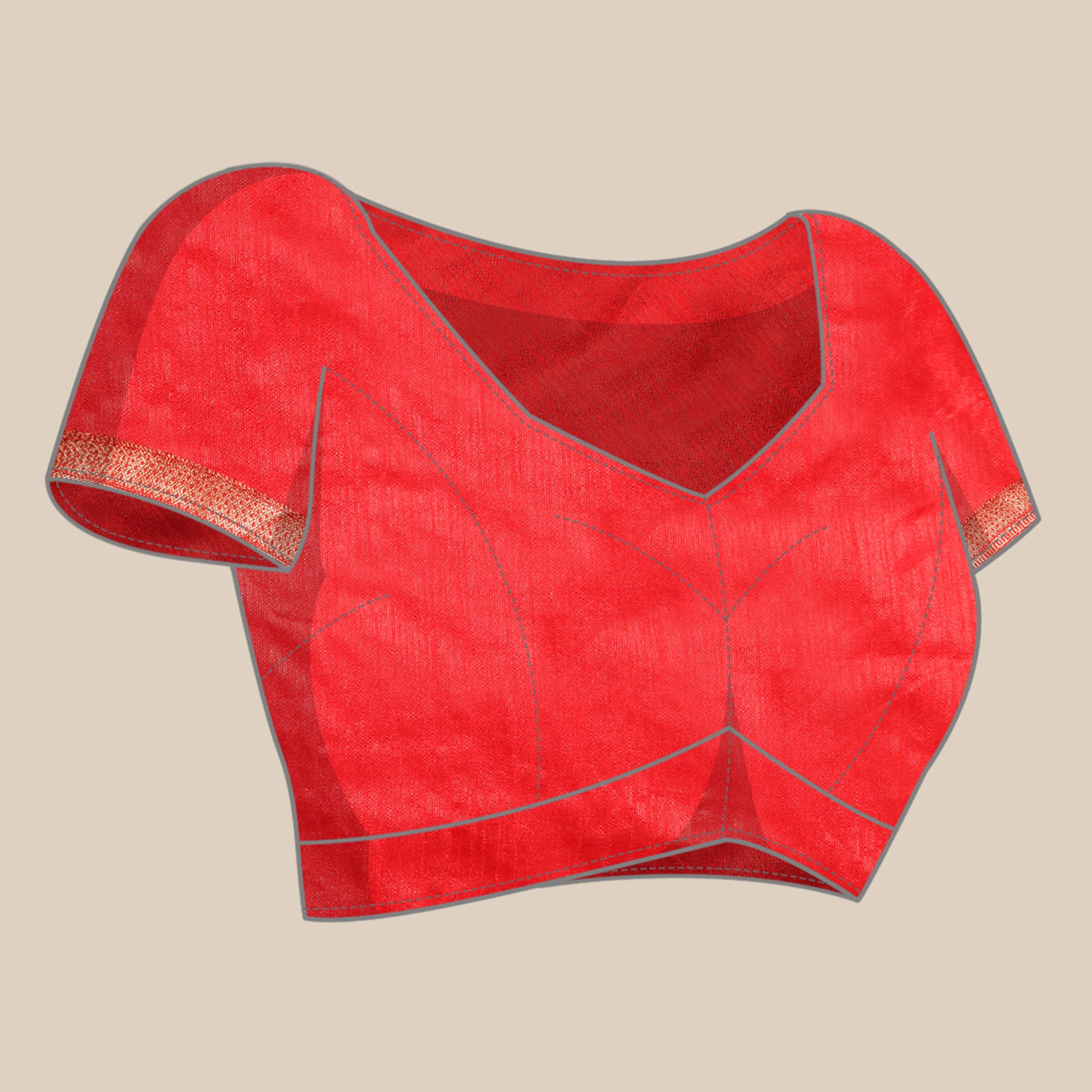 Red Solid Vichitra Silk Saree With Zari Border