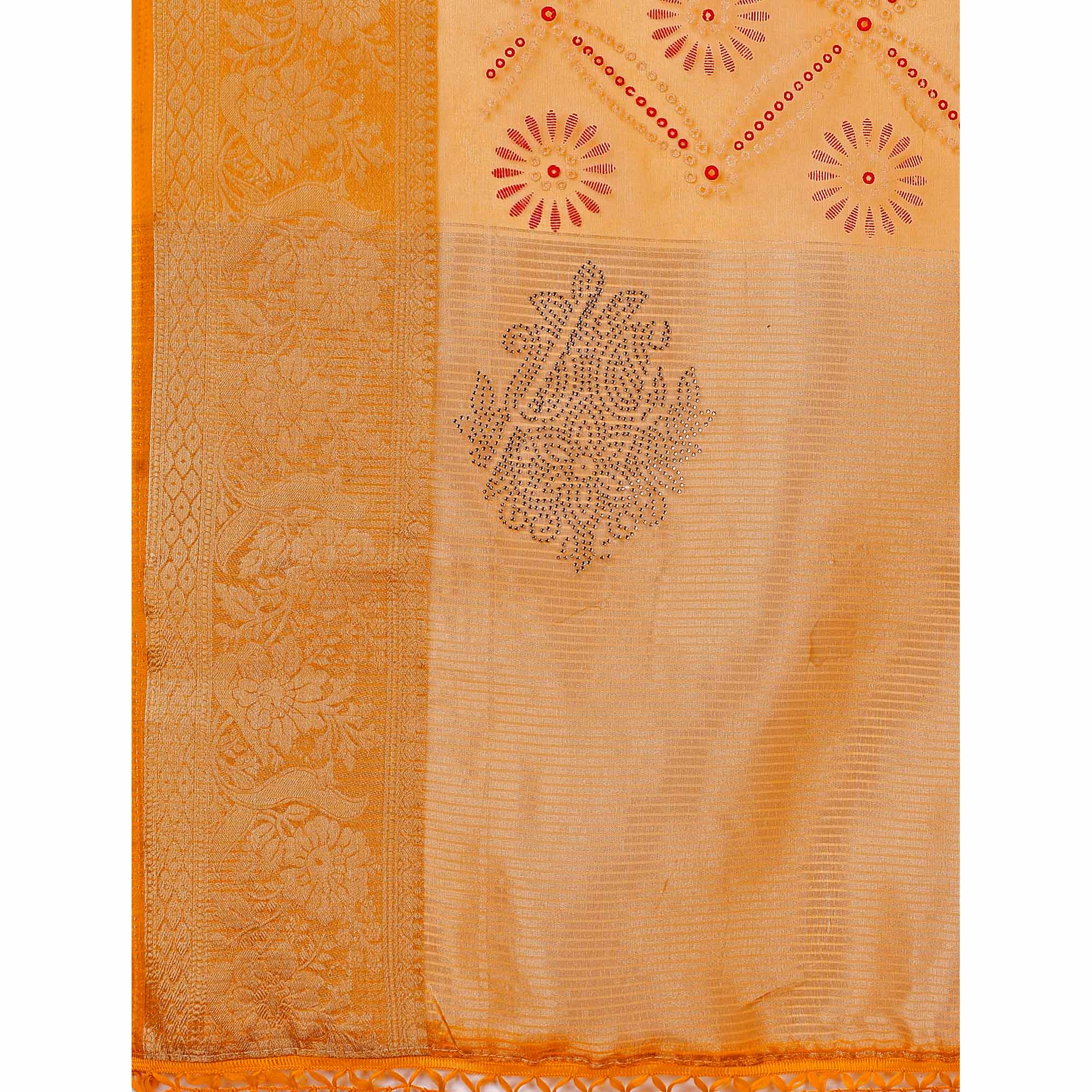 Yellow Bandhani Printed Organza Saree With Woven Border