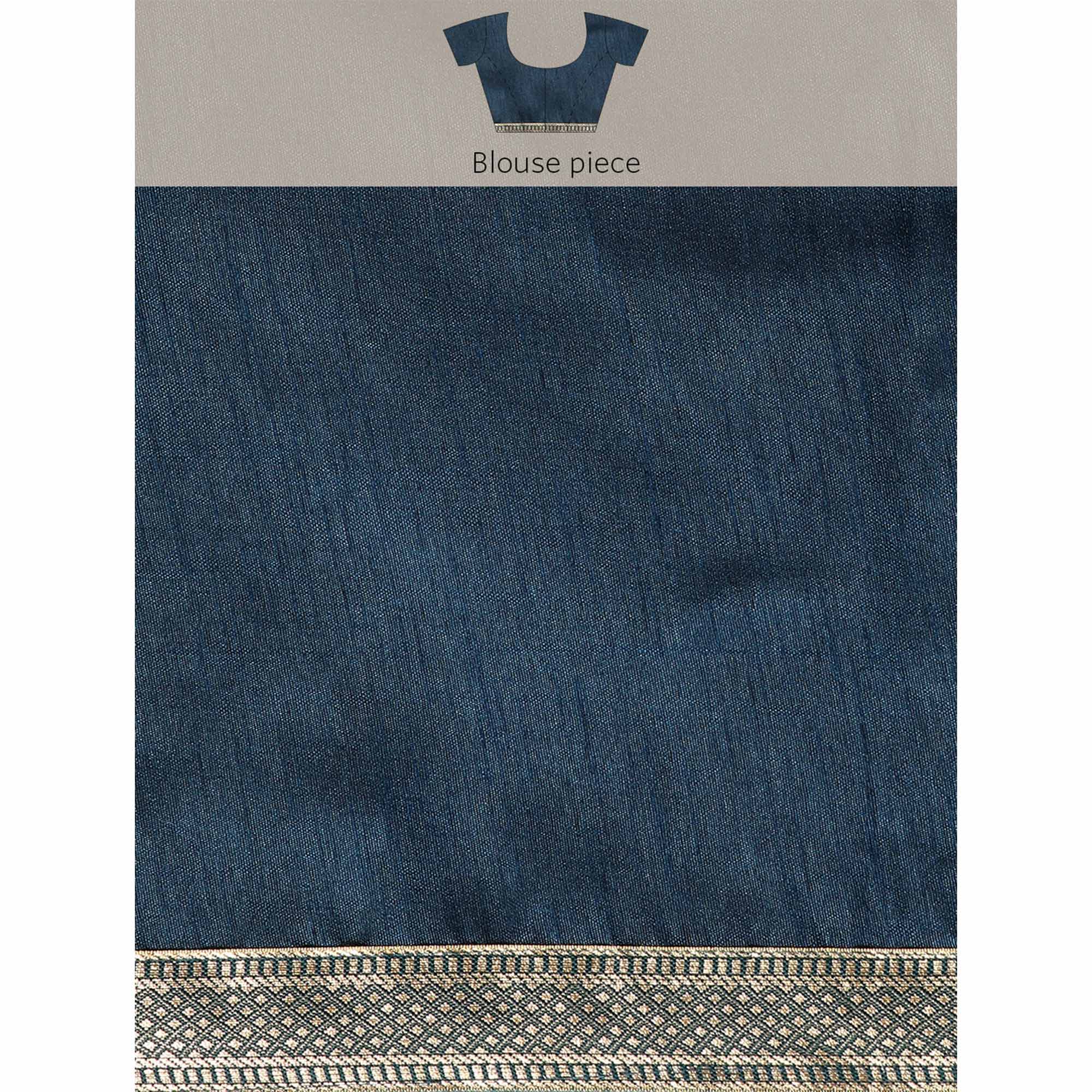 Blue Solid Vichitra Silk Saree With Fancy Zari Border