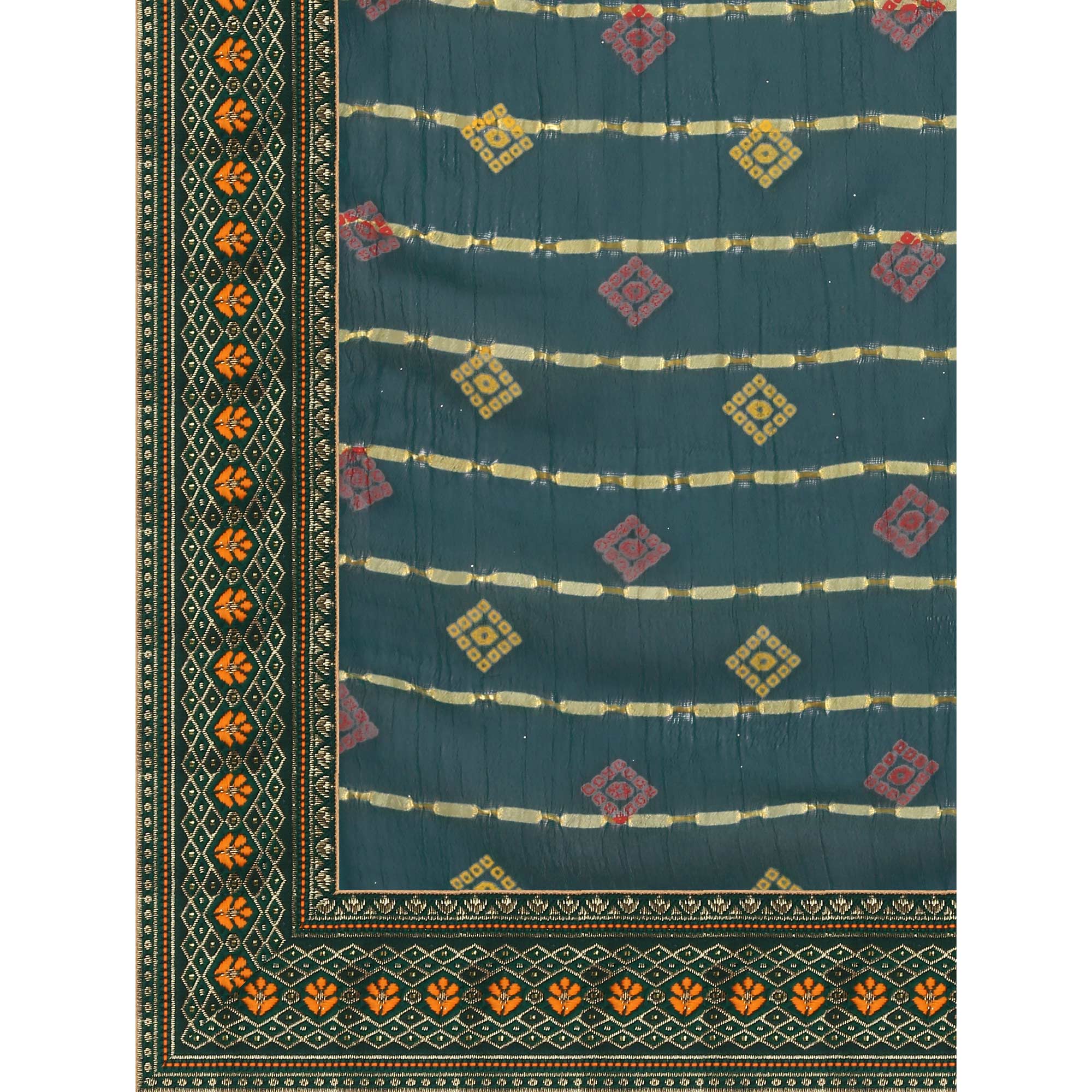 Blue Foil Printed Chiffon Saree With Lace Border