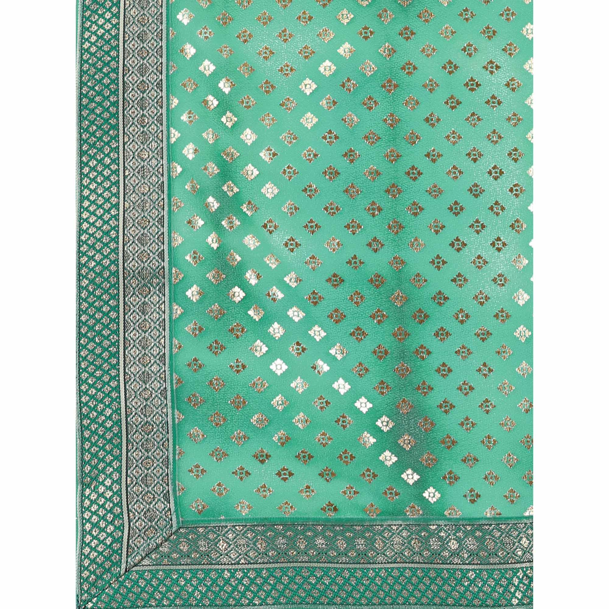Green Foil Printed Lycra Saree With Lace Border