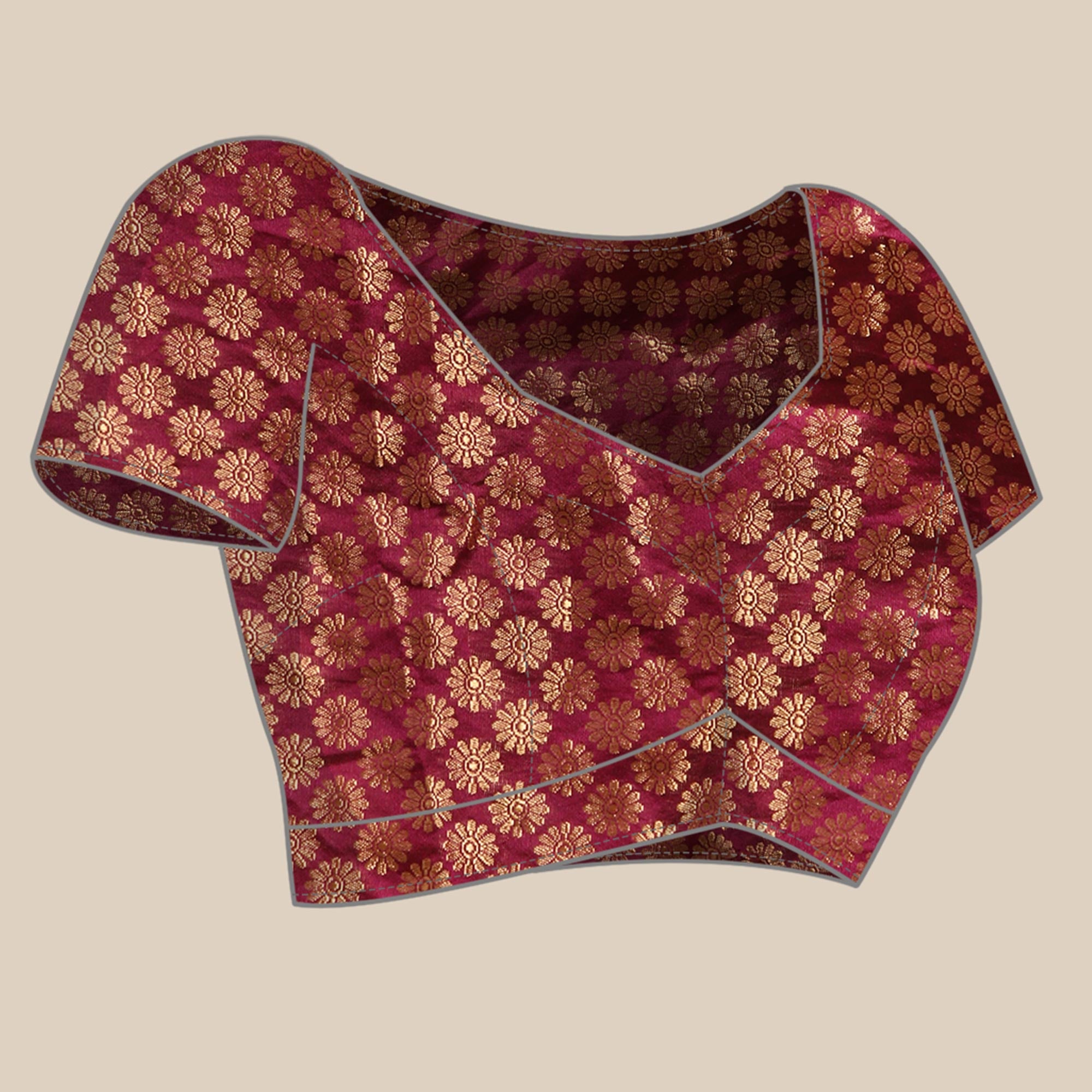Wine Floral Foil Printed Vichitra Silk Saree