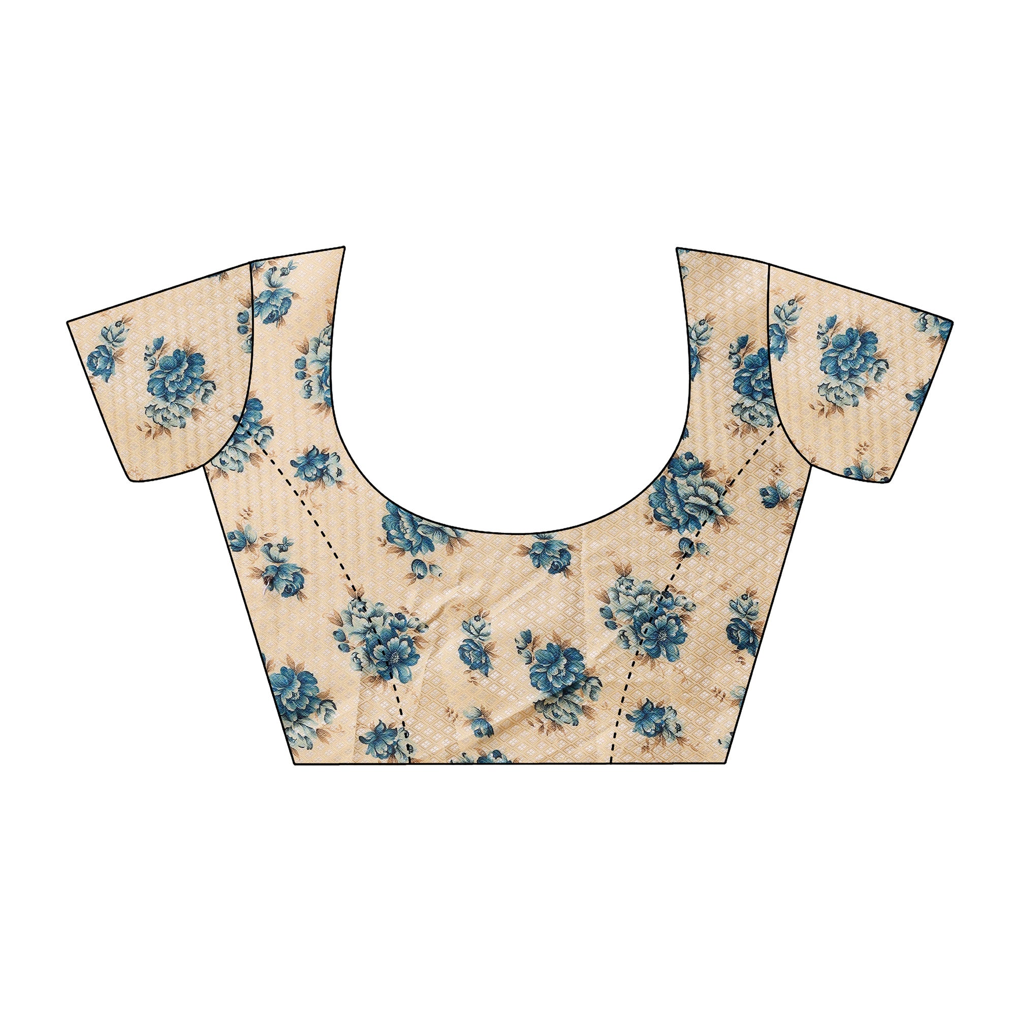 Blue Floral Foil Printed Chiffon Saree With Lace Border