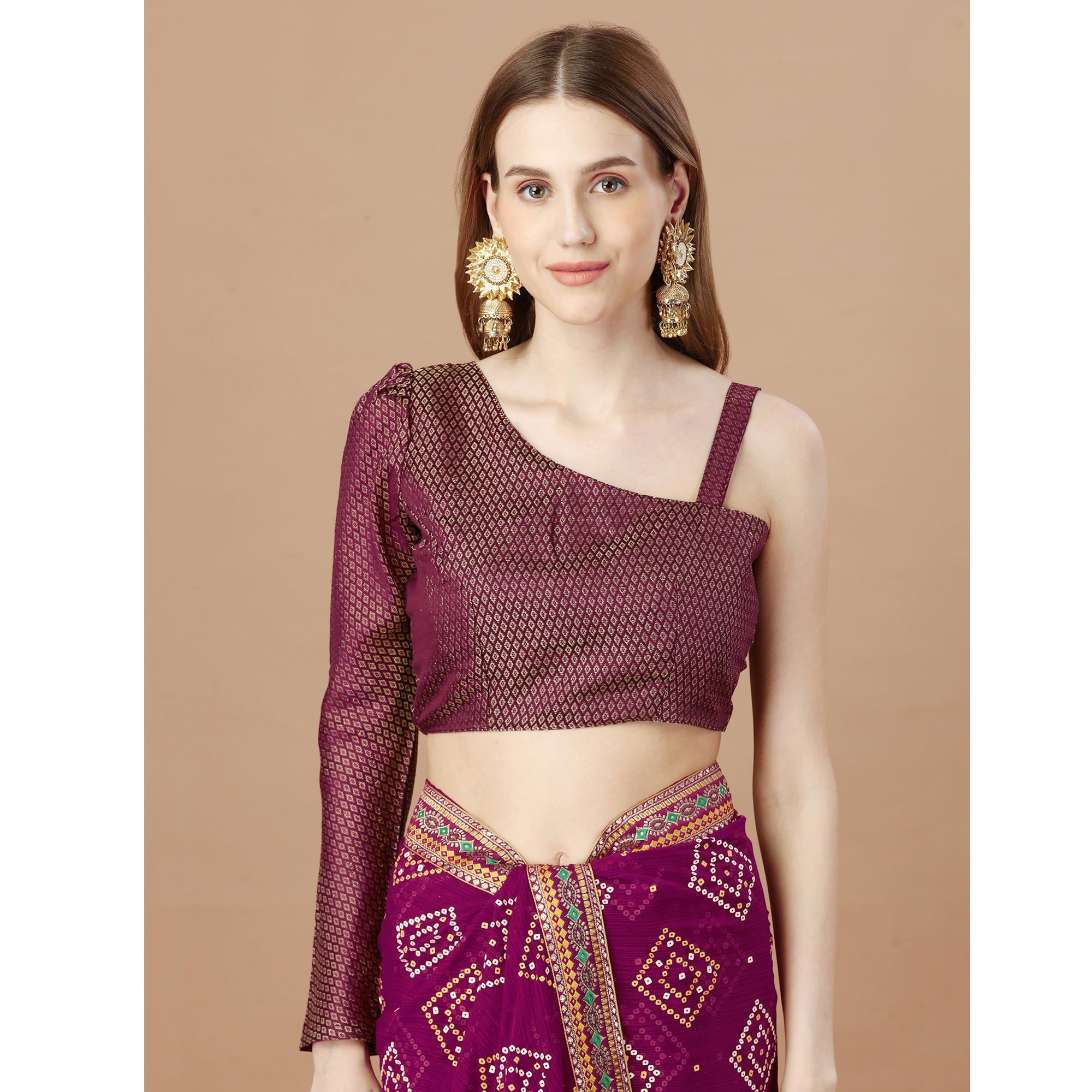 Purple Bandhani Printed Chiffon Saree