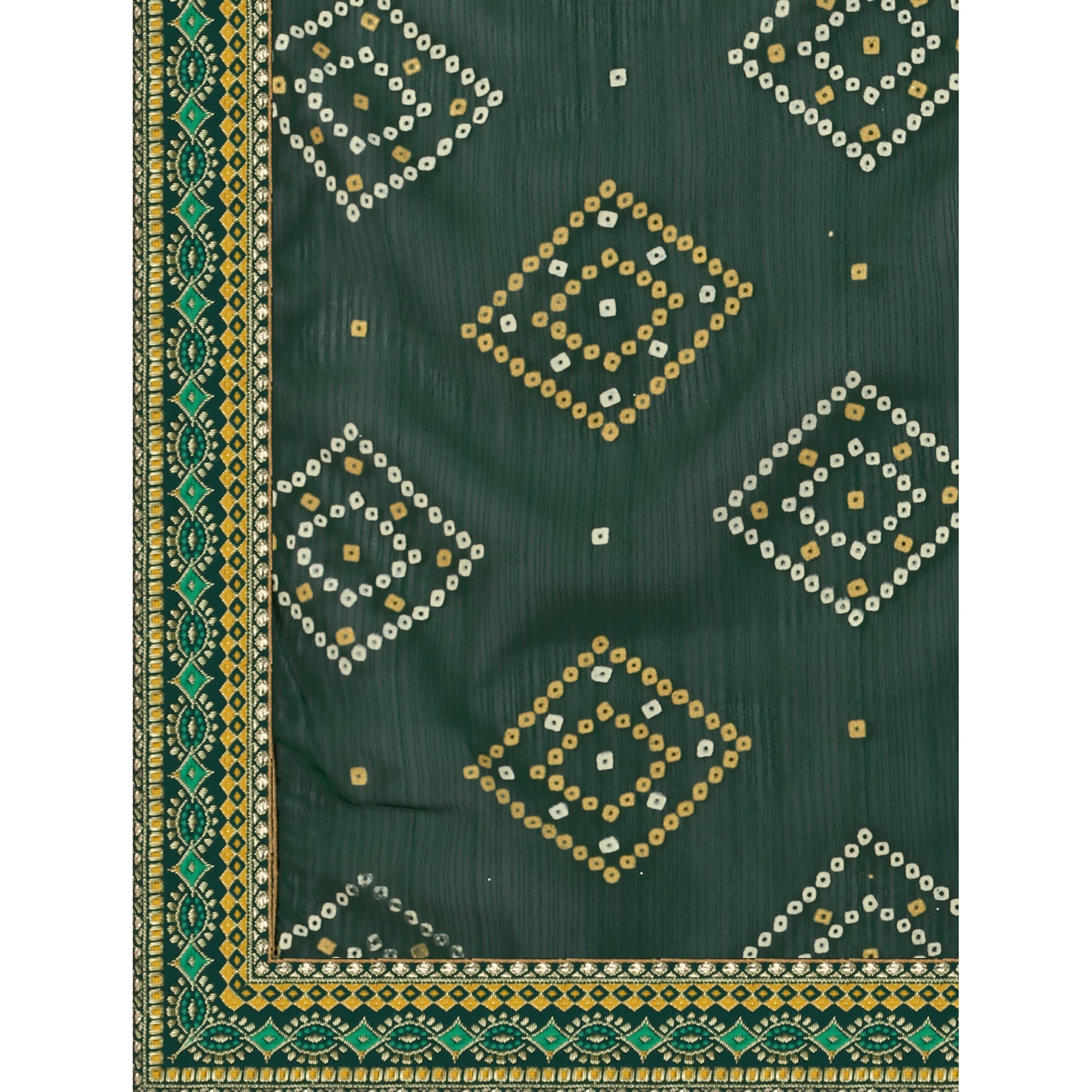 Green Bandhani Printed Chiffon Saree