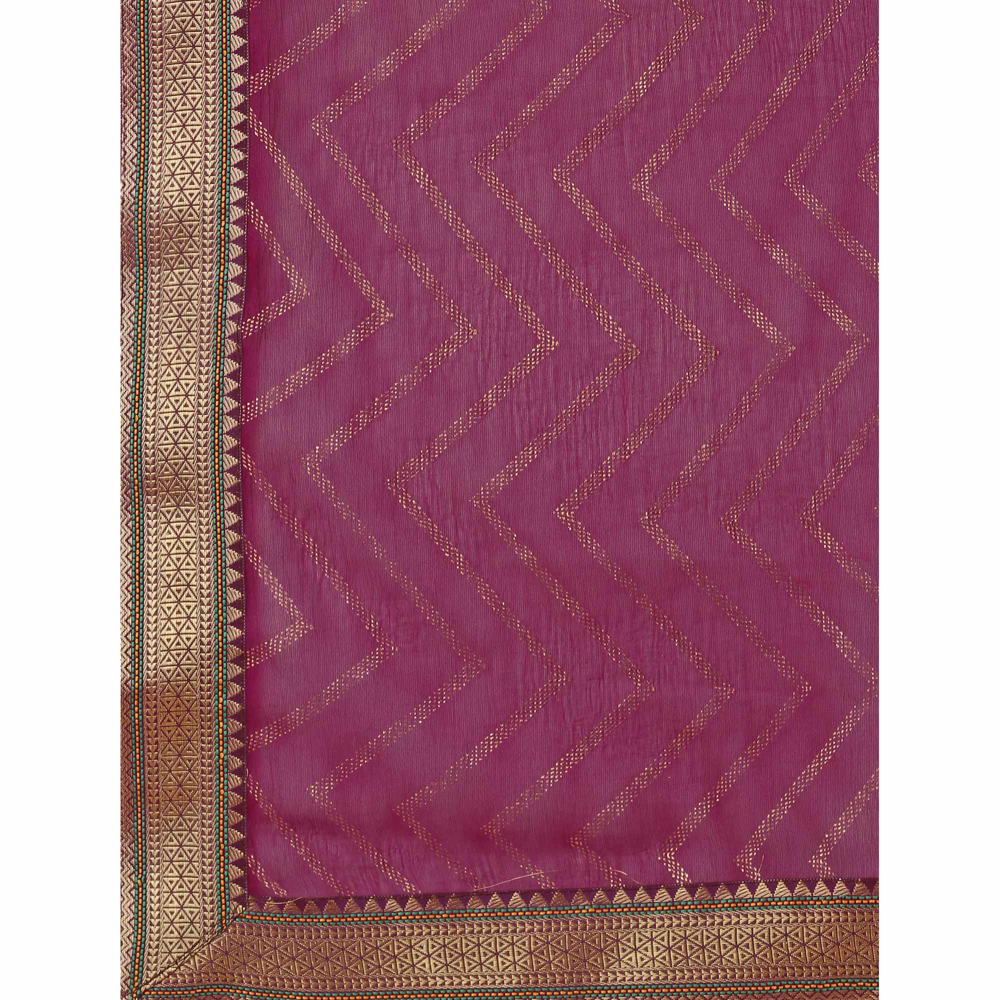 Wine Foil Printed Chiffon Saree With Lace Border