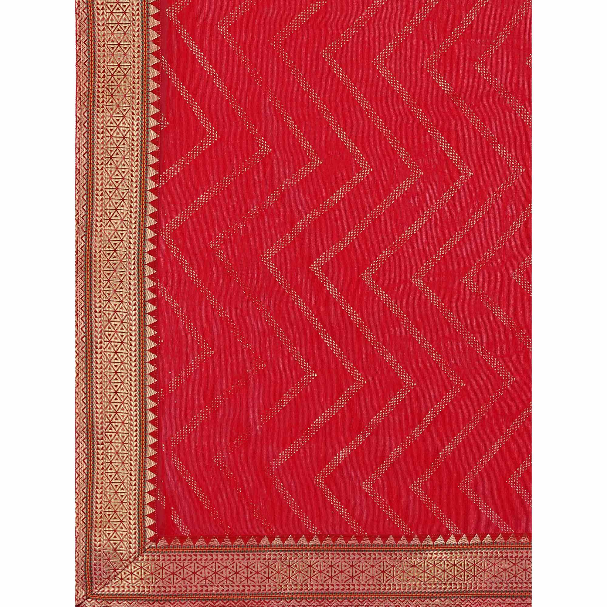 Maroon Foil Printed Chiffon Saree With Lace Border