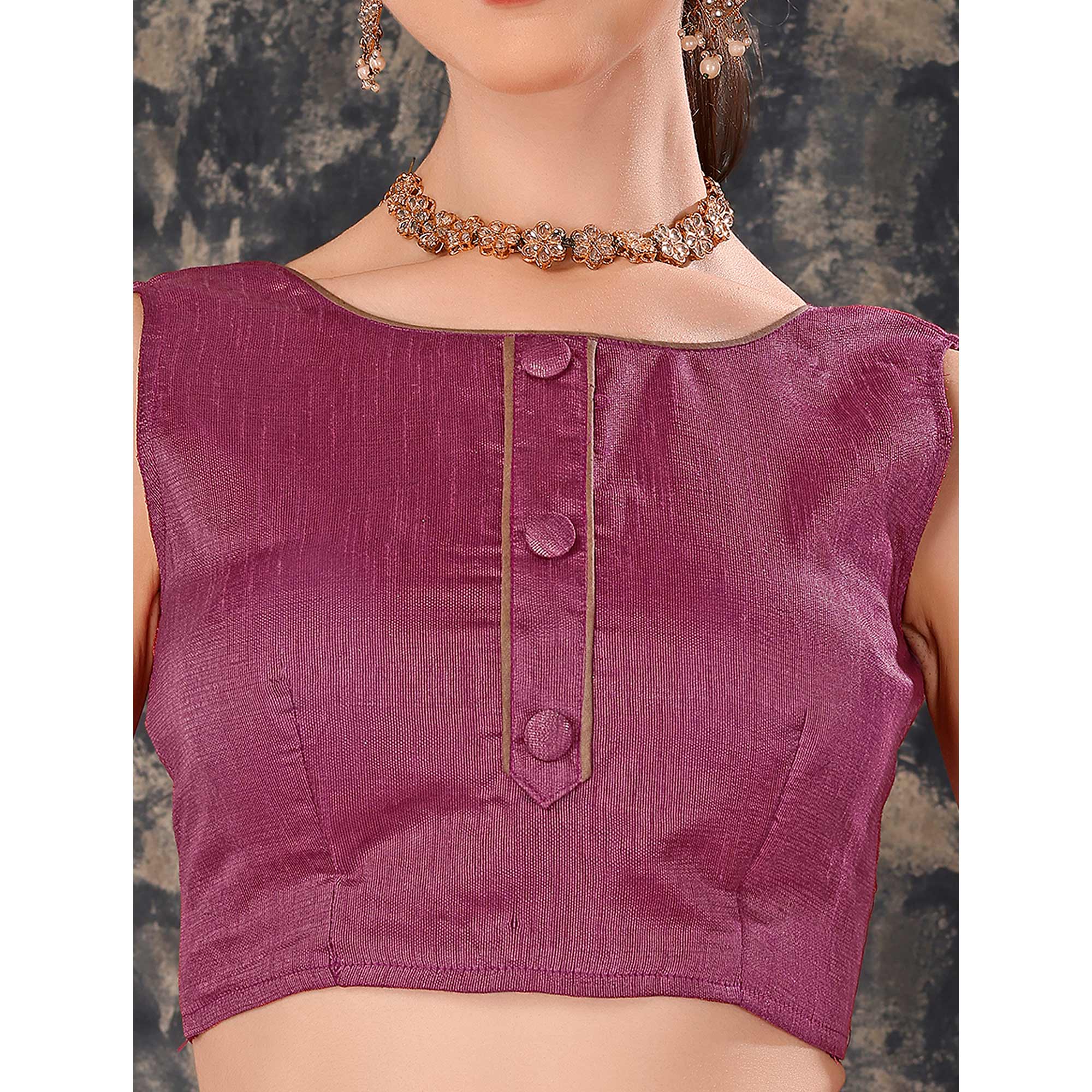 Mauve Printed Chiffon Saree With Lace Border